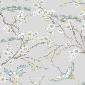 Superfresco Japan Blue Metallic effect Floral Smooth Wallpaper