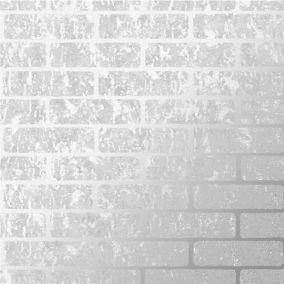 Superfresco Milan Grey Silver effect Brick Smooth Wallpaper