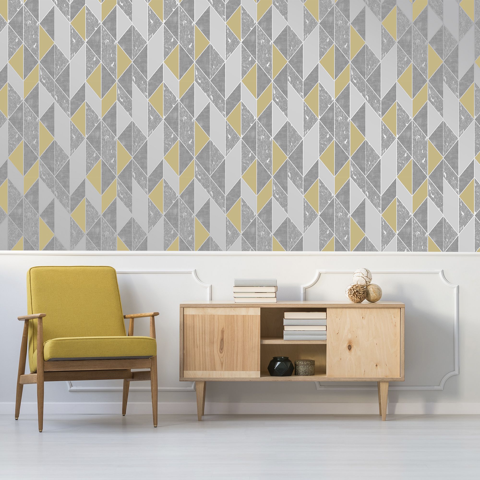 Superfresco Milan Yellow Geometric Smooth Wallpaper