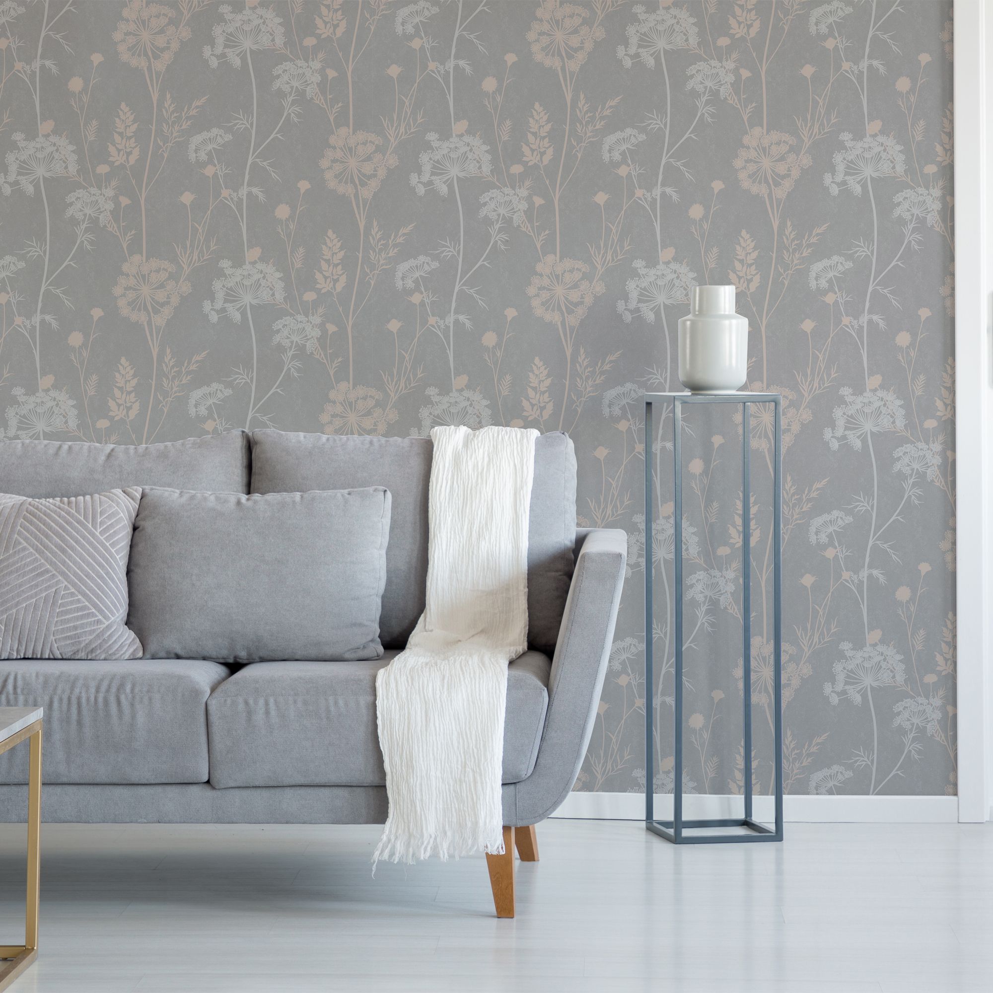 Superfresco Rose gold effect Floral Smooth Wallpaper