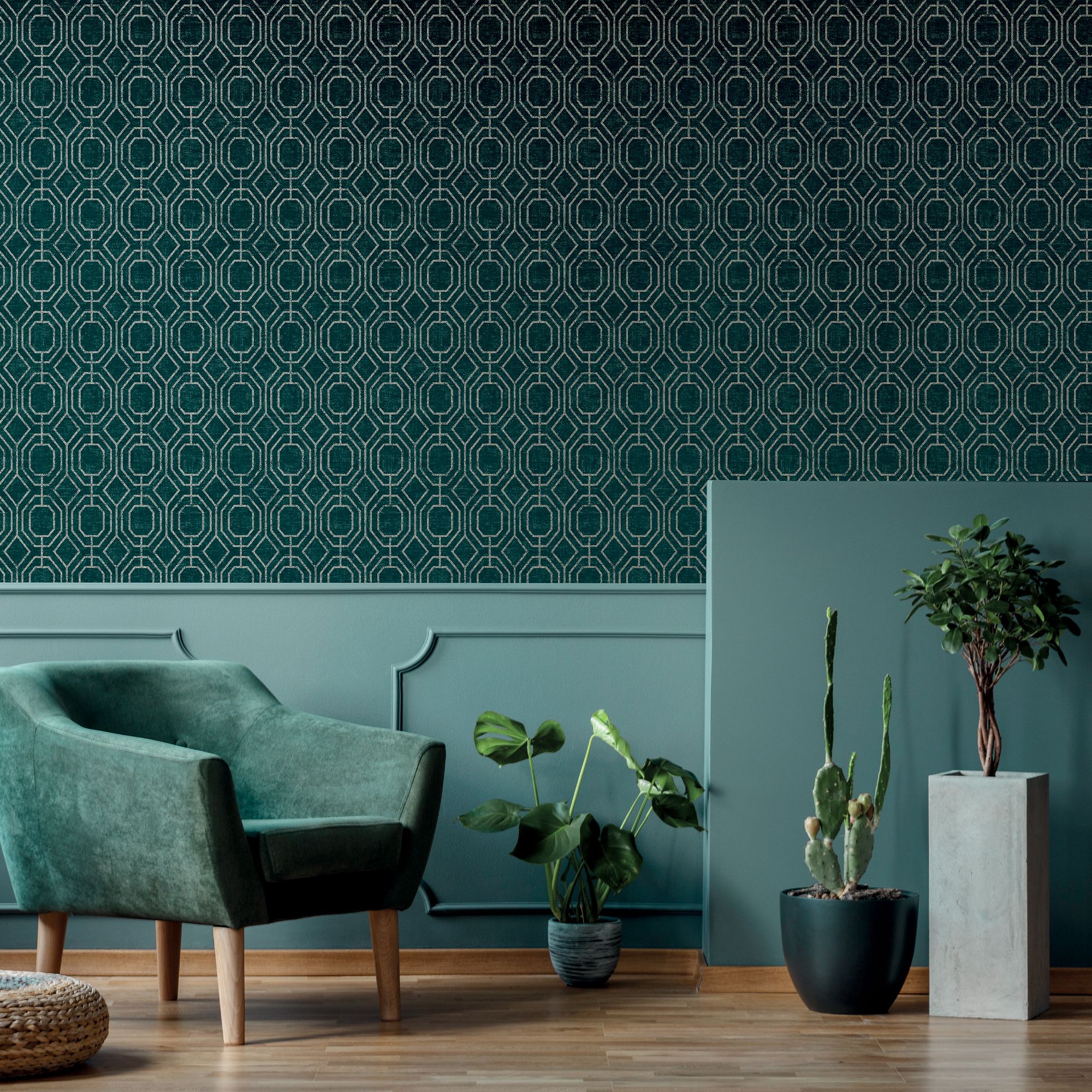 Superfresco Teal Geometric Smooth Wallpaper