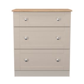 Sussex Ready assembled Beige & oak 3 Drawer Chest (H)882mm (W)765mm (D)415mm