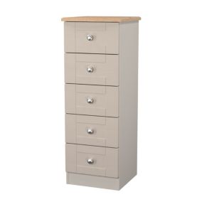 Sussex Ready assembled Beige & oak 5 Drawer Bedside chest (H)1074mm (W)395mm (D)411mm