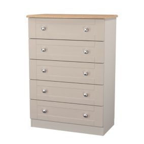 Sussex Ready assembled Beige & oak 5 Drawer Chest (H)1074mm (W)765mm (D)415mm