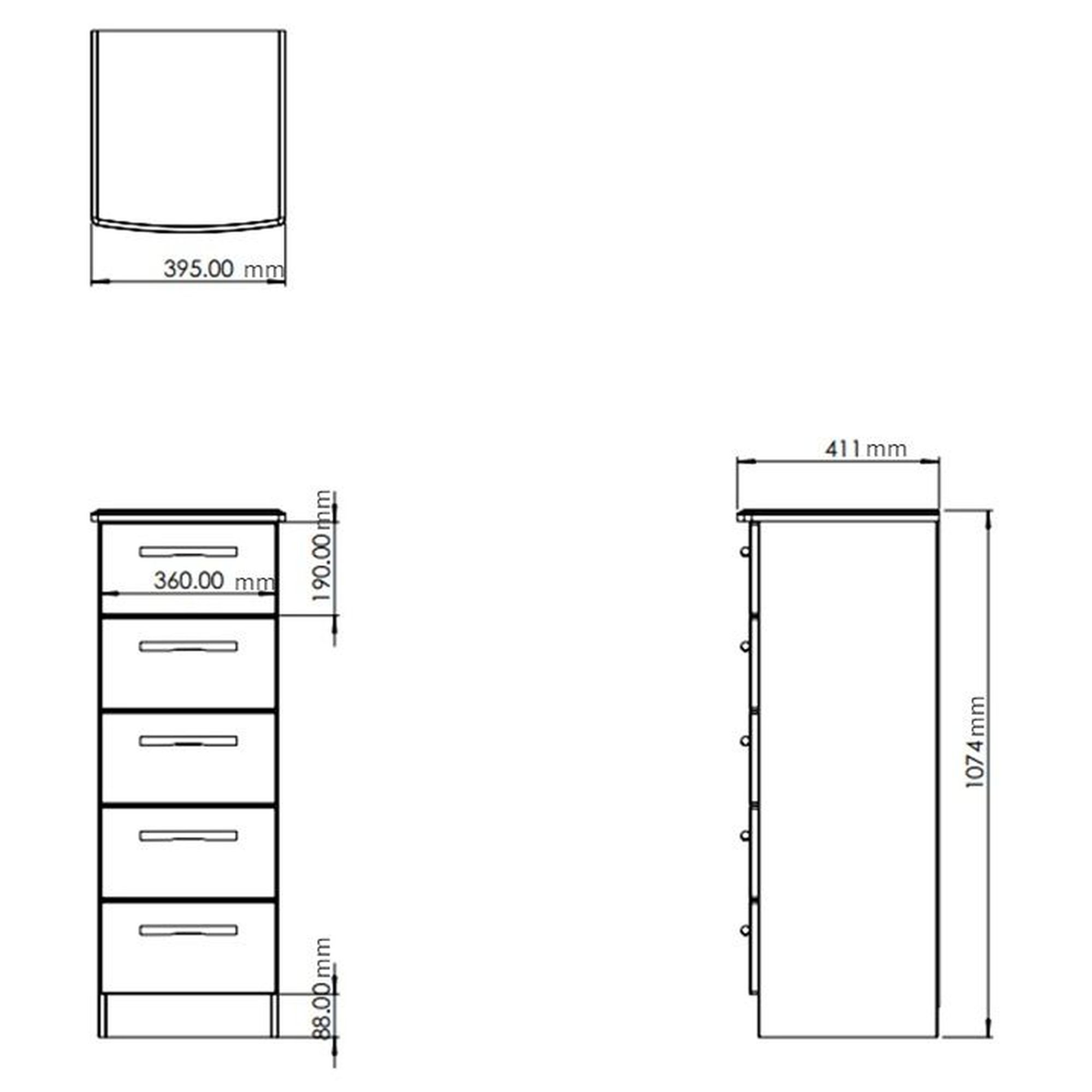 Sussex Ready assembled Grey & oak 5 Drawer Bedside chest (H)1074mm (W)395mm (D)411mm