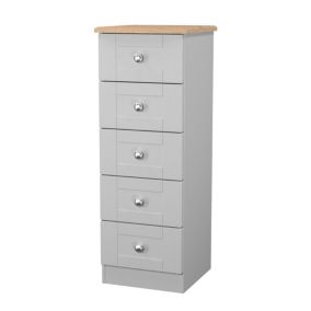 Sussex Ready assembled Grey & oak 5 Drawer Bedside chest (H)1074mm (W)395mm (D)411mm