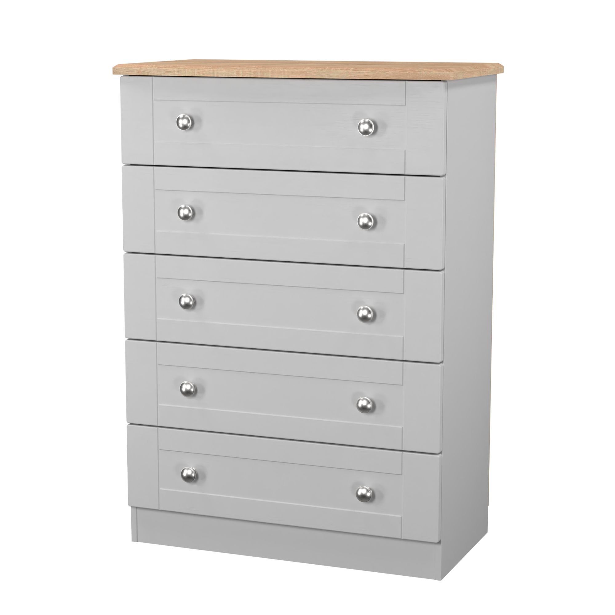 Sussex Ready assembled Grey & oak 5 Drawer Chest (H)1074mm (W)765mm (D)415mm