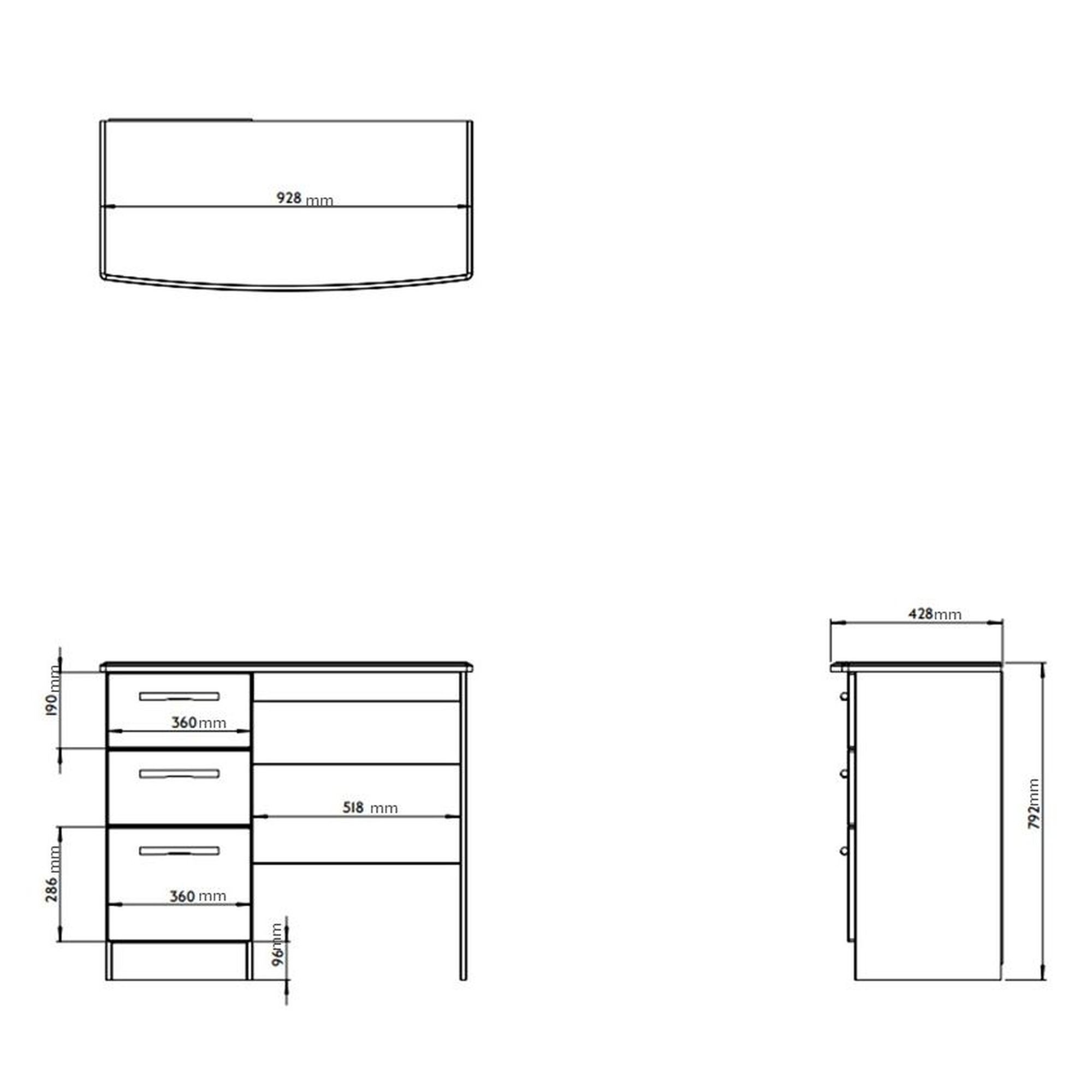 Sussex Ready assembled Matt beige & oak 3 Drawer Non-extendable Dressing table (H)792mm (W)928mm (D)428mm