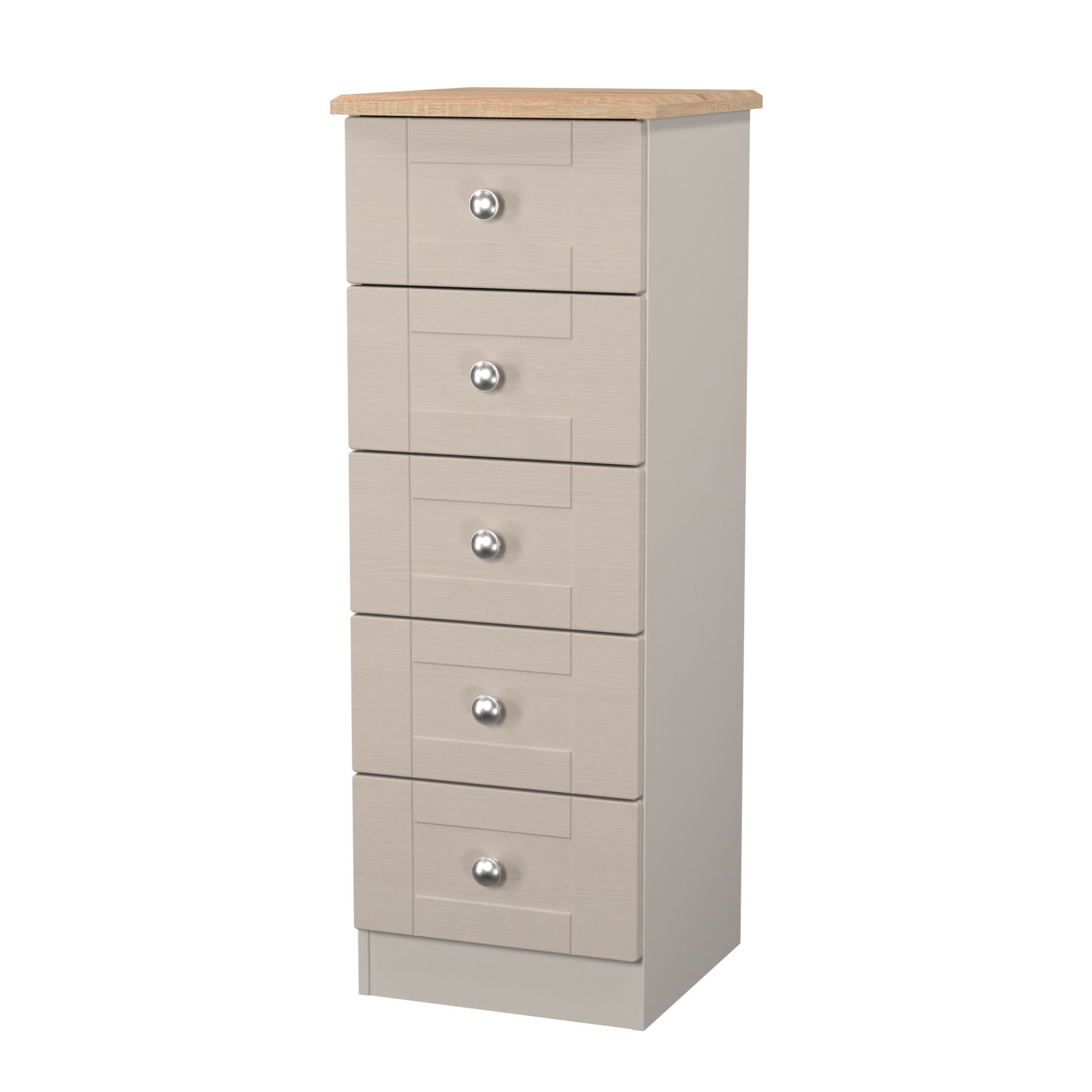 Sussex Ready assembled Matt beige & oak 5 Drawer Wide Bedside chest (H)1074mm (W)395mm (D)411mm