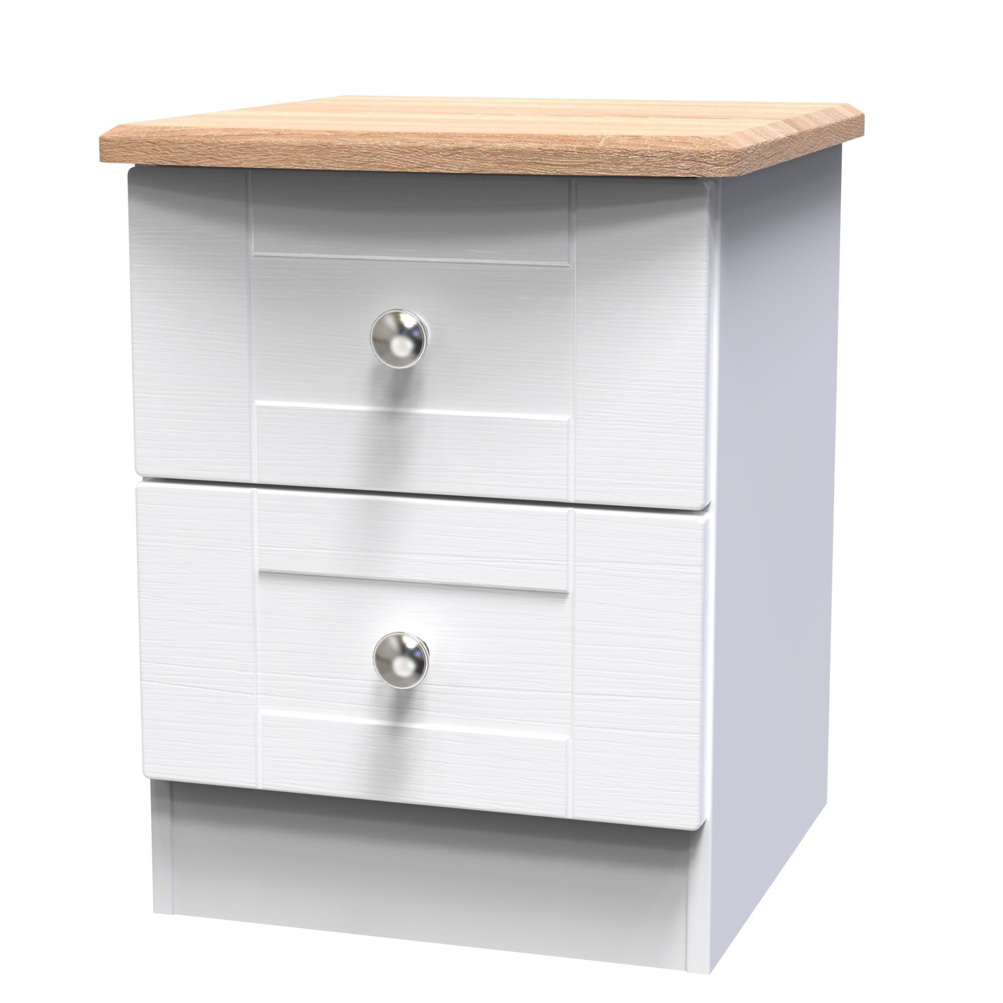 Sussex Ready assembled Matt white & oak 2 Drawer Wide Bedside chest (H)502mm (W)395mm (D)411mm