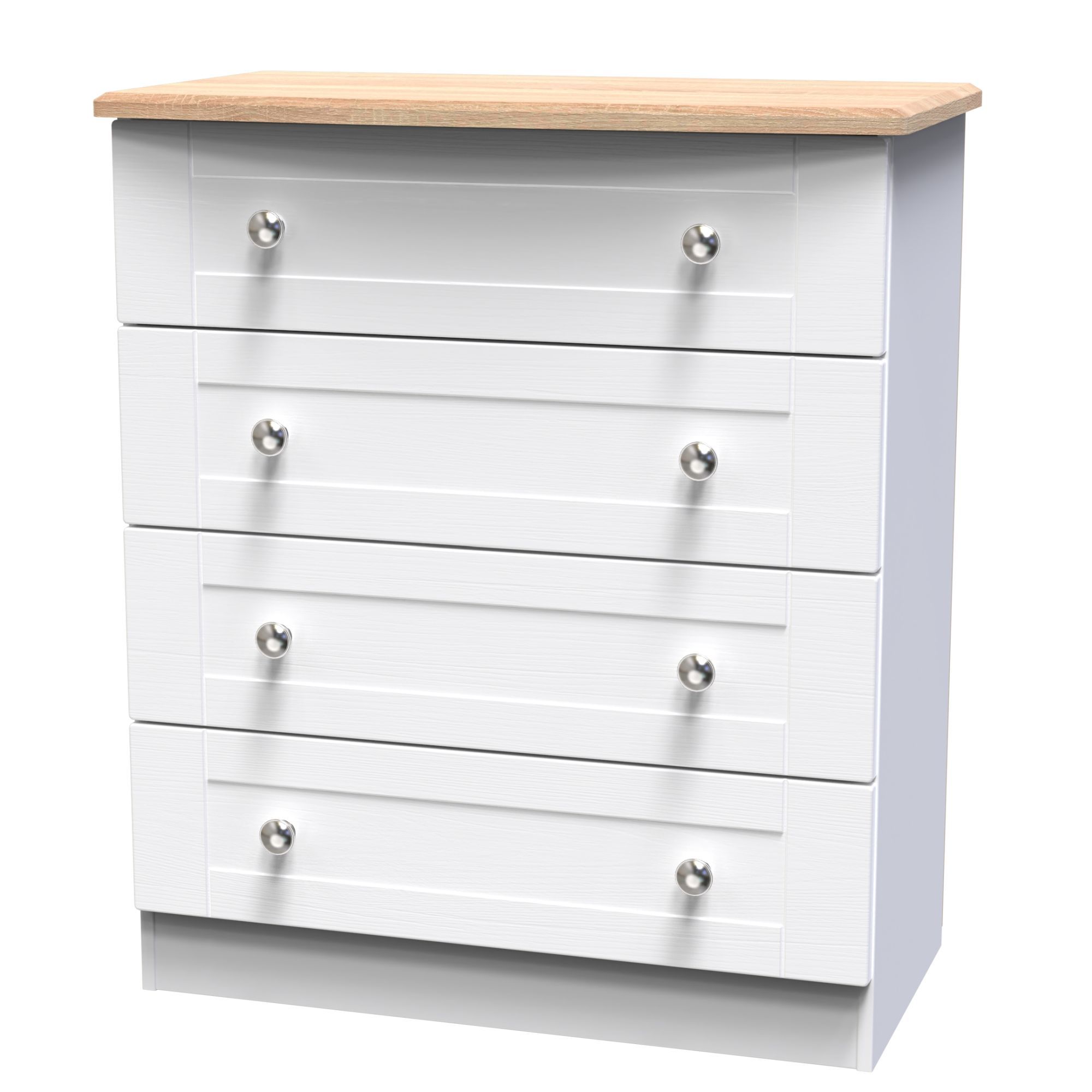 Sussex Ready assembled Matt white & oak 4 Drawer Wide Chest (H)882mm (W)765mm (D)415mm
