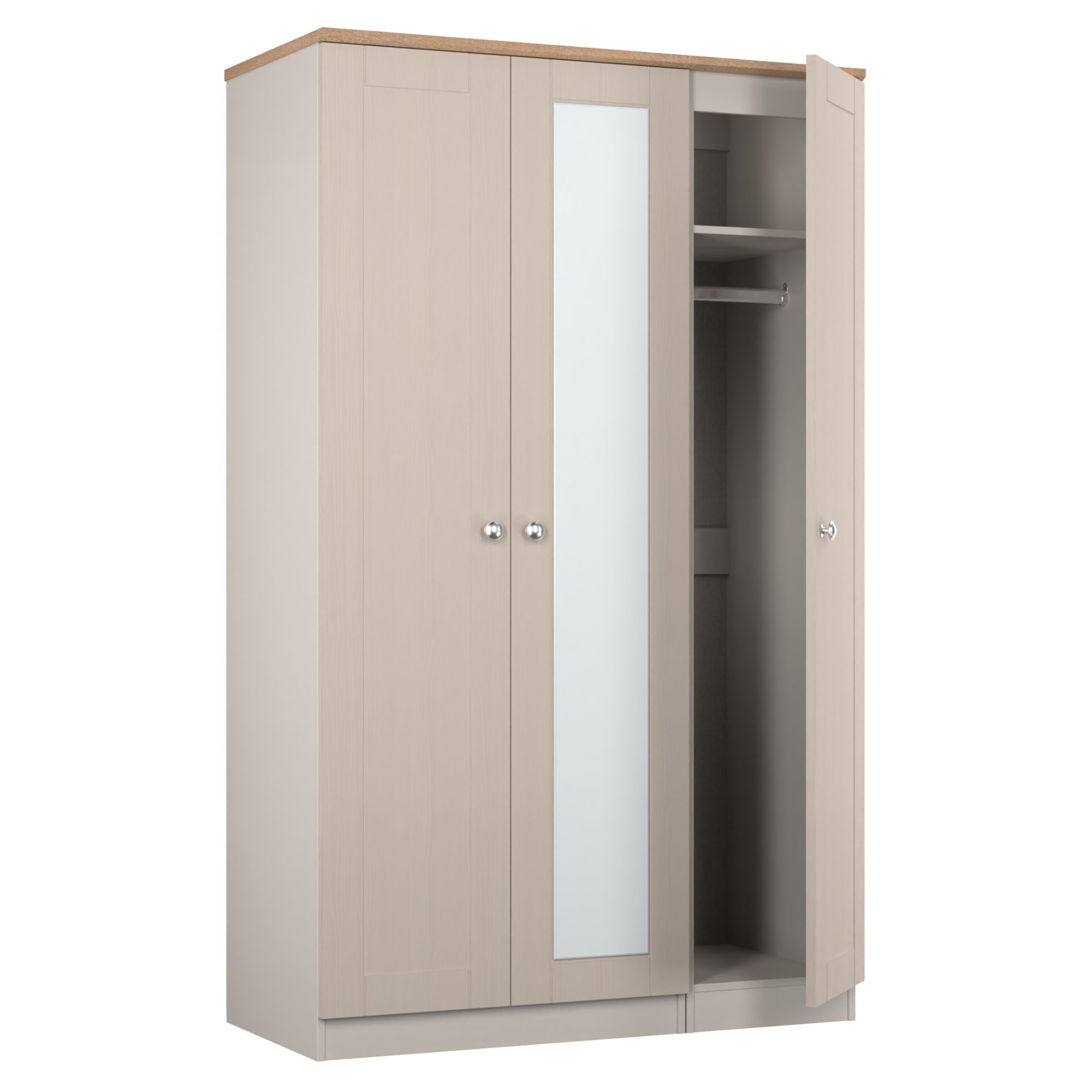 Sussex Ready assembled Traditional Beige & oak effect Tall Triple Wardrobe With 1 mirror door (H)1970mm (W)1110mm (D)530mm