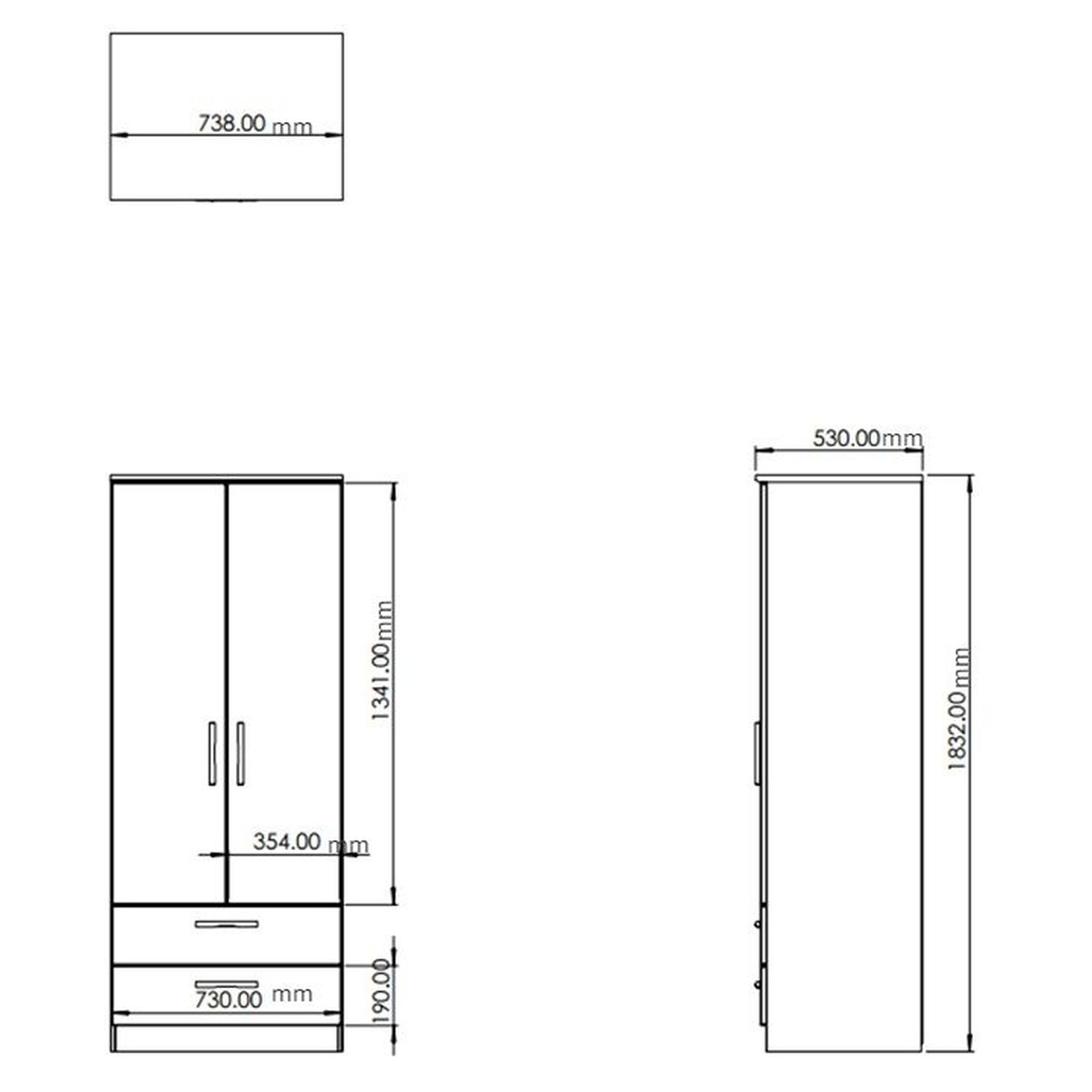 Sussex Ready assembled Traditional Grey & oak 2 Drawer Tall Double Wardrobe (H)1970mm (W)770mm (D)530mm