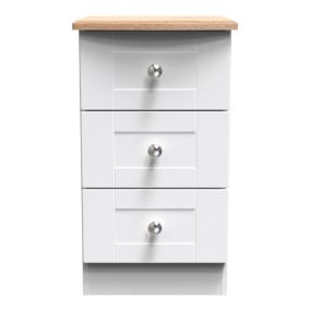 Sussex Ready assembled White & oak 3 Drawer Bedside chest (H)692mm (W)395mm (D)411mm