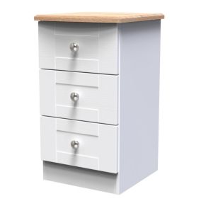 Sussex Ready assembled White & oak 3 Drawer Bedside chest (H)692mm (W)395mm (D)411mm