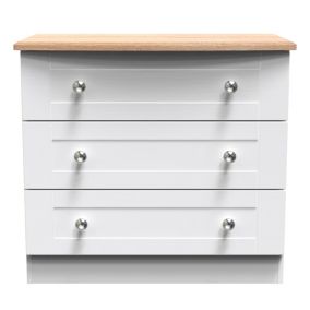 Sussex Ready assembled White & oak 3 Drawer Chest (H)692mm (W)765mm (D)415mm