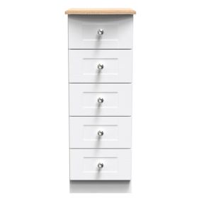 Sussex Ready assembled White & oak 5 Drawer Bedside chest (H)1074mm (W)395mm (D)411mm