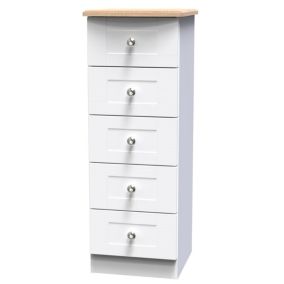 Sussex Ready assembled White & oak 5 Drawer Bedside chest (H)1074mm (W)395mm (D)411mm