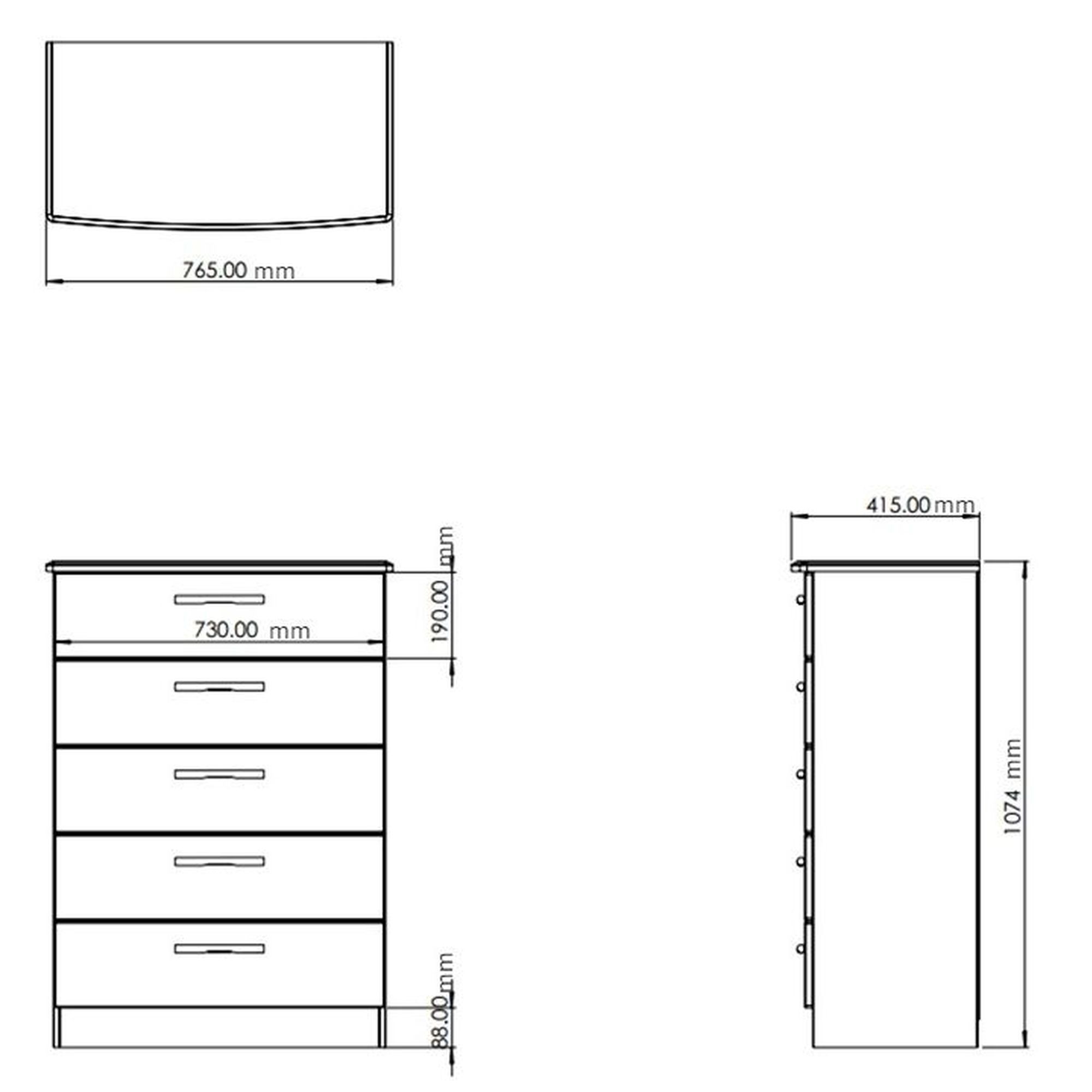 Sussex Ready assembled White & oak 5 Drawer Chest (H)1074mm (W)765mm (D)415mm