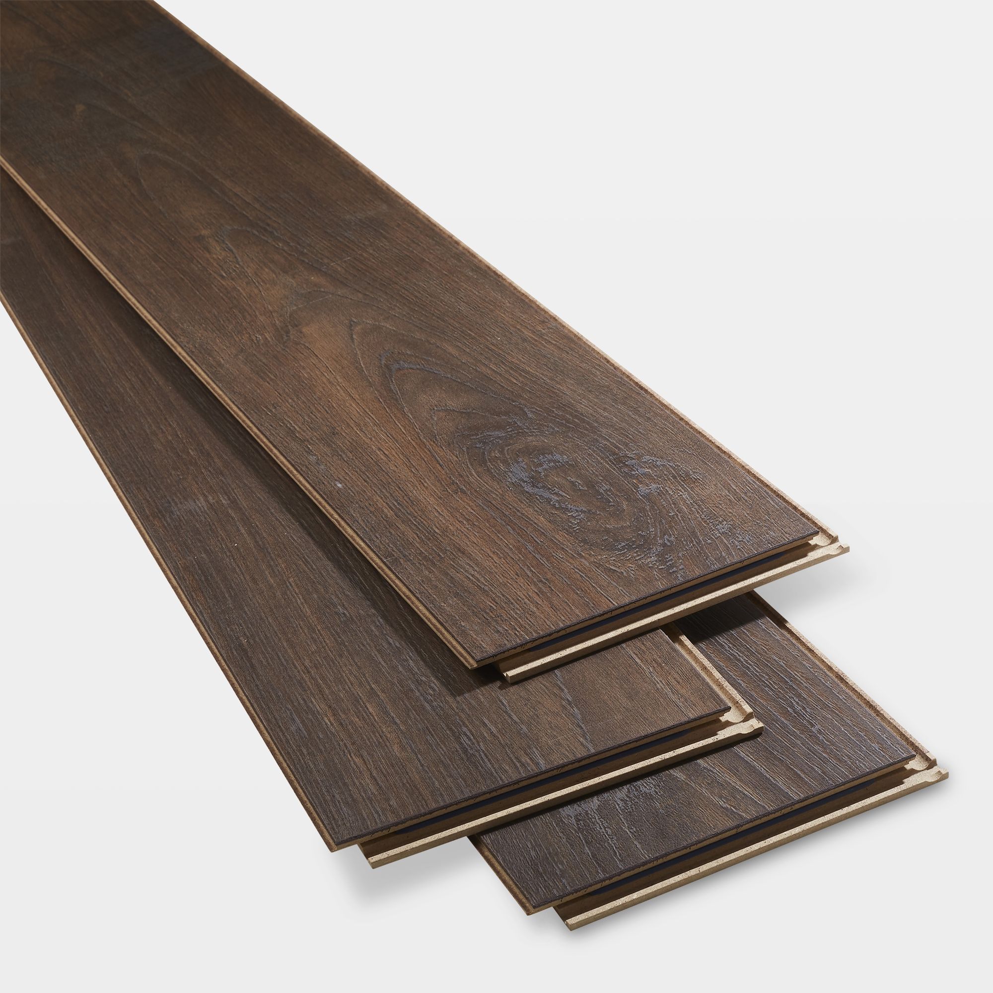 Swanley Brown Gloss Smoked oak effect Laminate Flooring Sample
