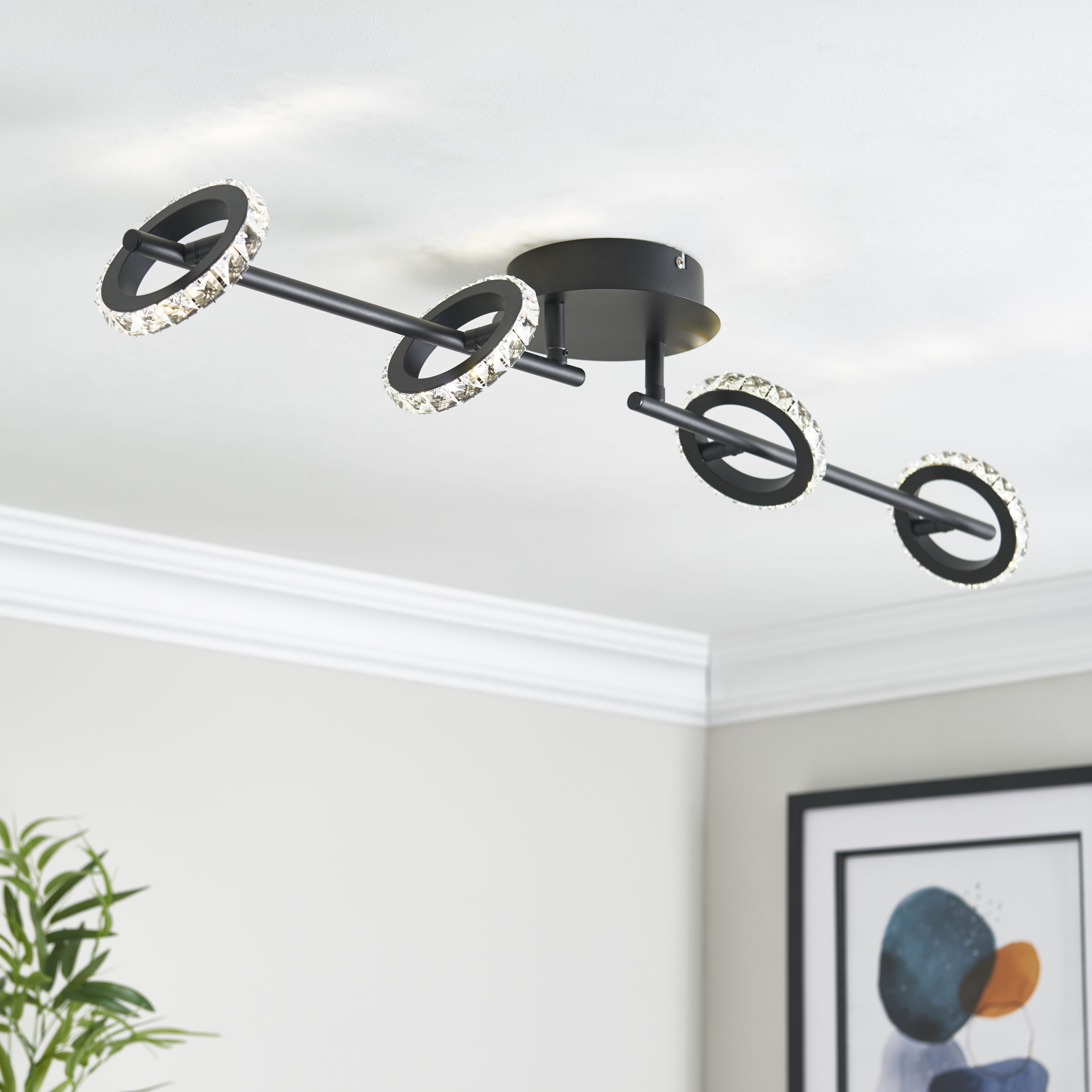 Symi Black Crystal effect 4 Light Spotlight bar