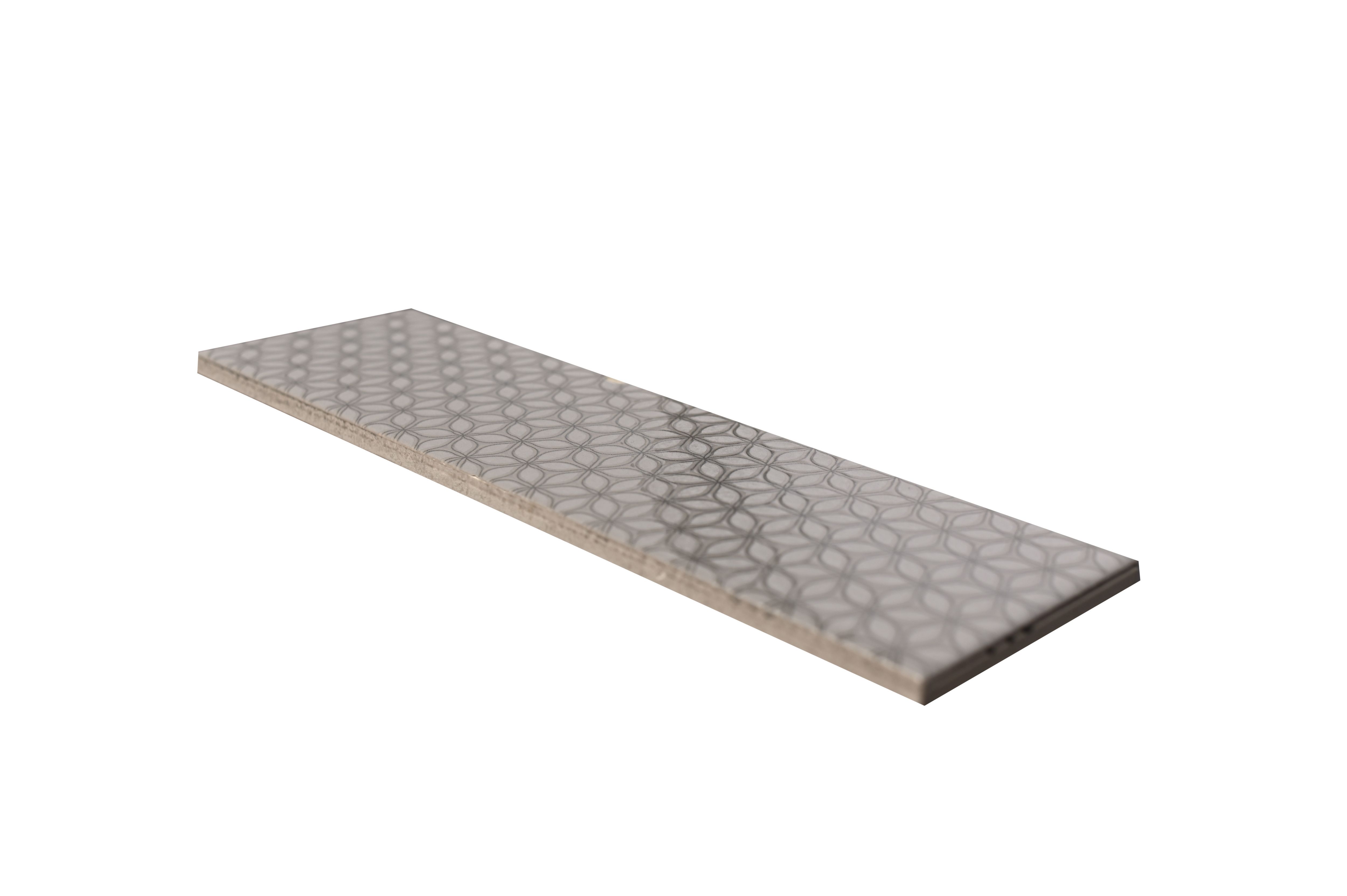 Tangier Grey Gloss Patterned Ceramic Wall Tile, Pack of 54, (L)245mm (W)75mm