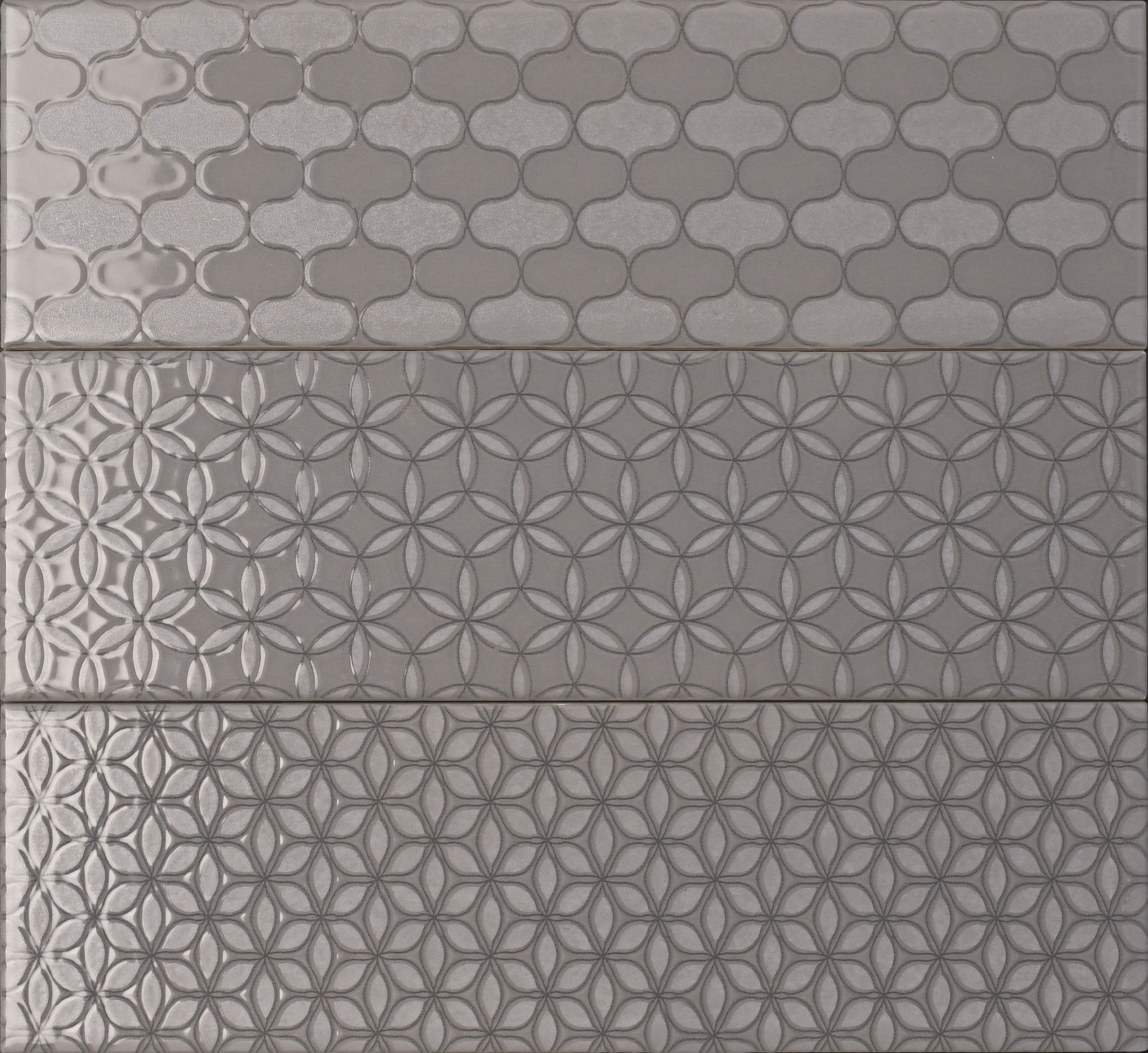 Tangier Grey Gloss Patterned Ceramic Wall Tile, Pack of 54, (L)245mm (W)75mm