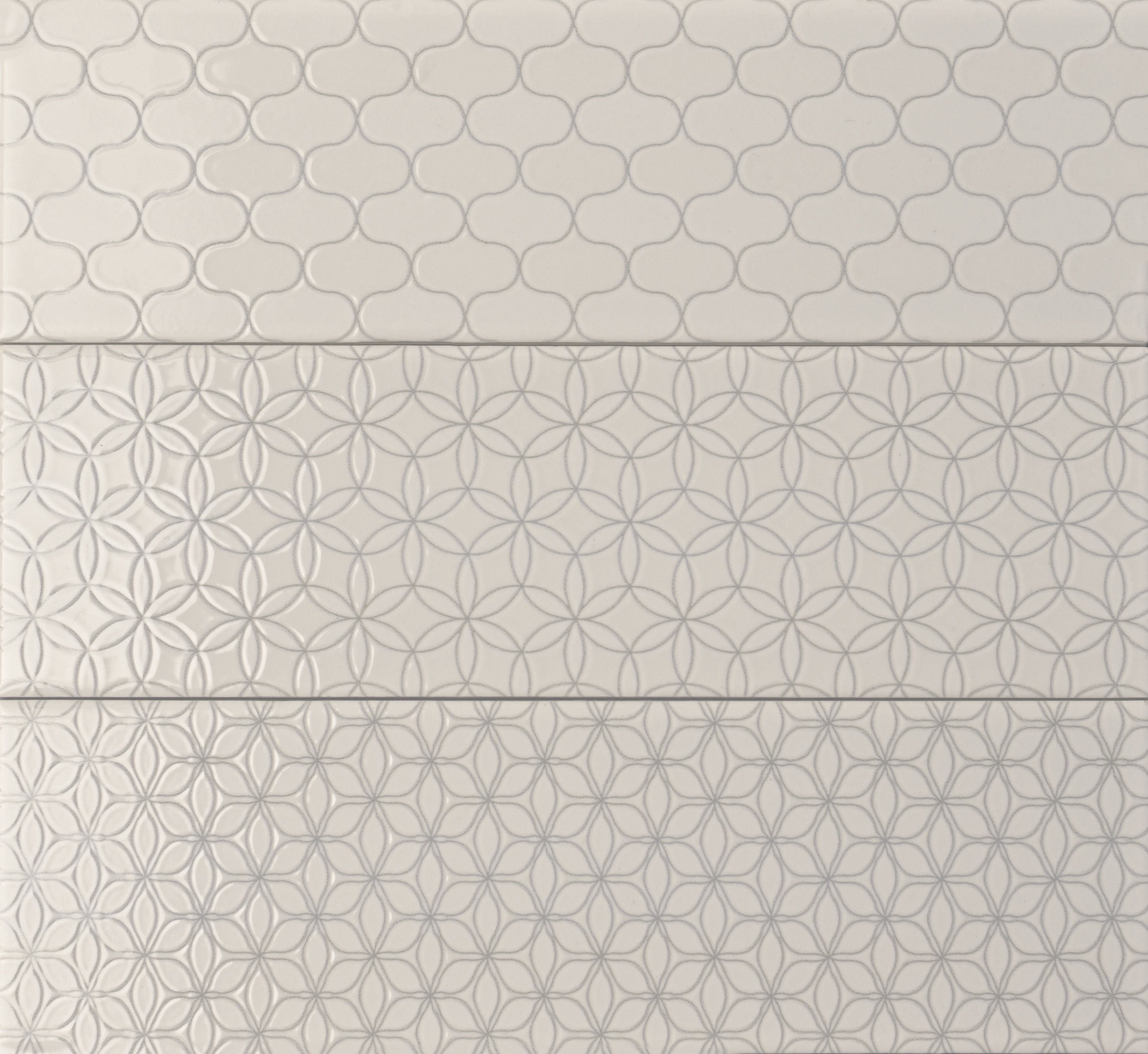 Tangier Ivory Gloss Patterned Ceramic Wall Tile, Pack of 54, (L)245mm (W)75mm
