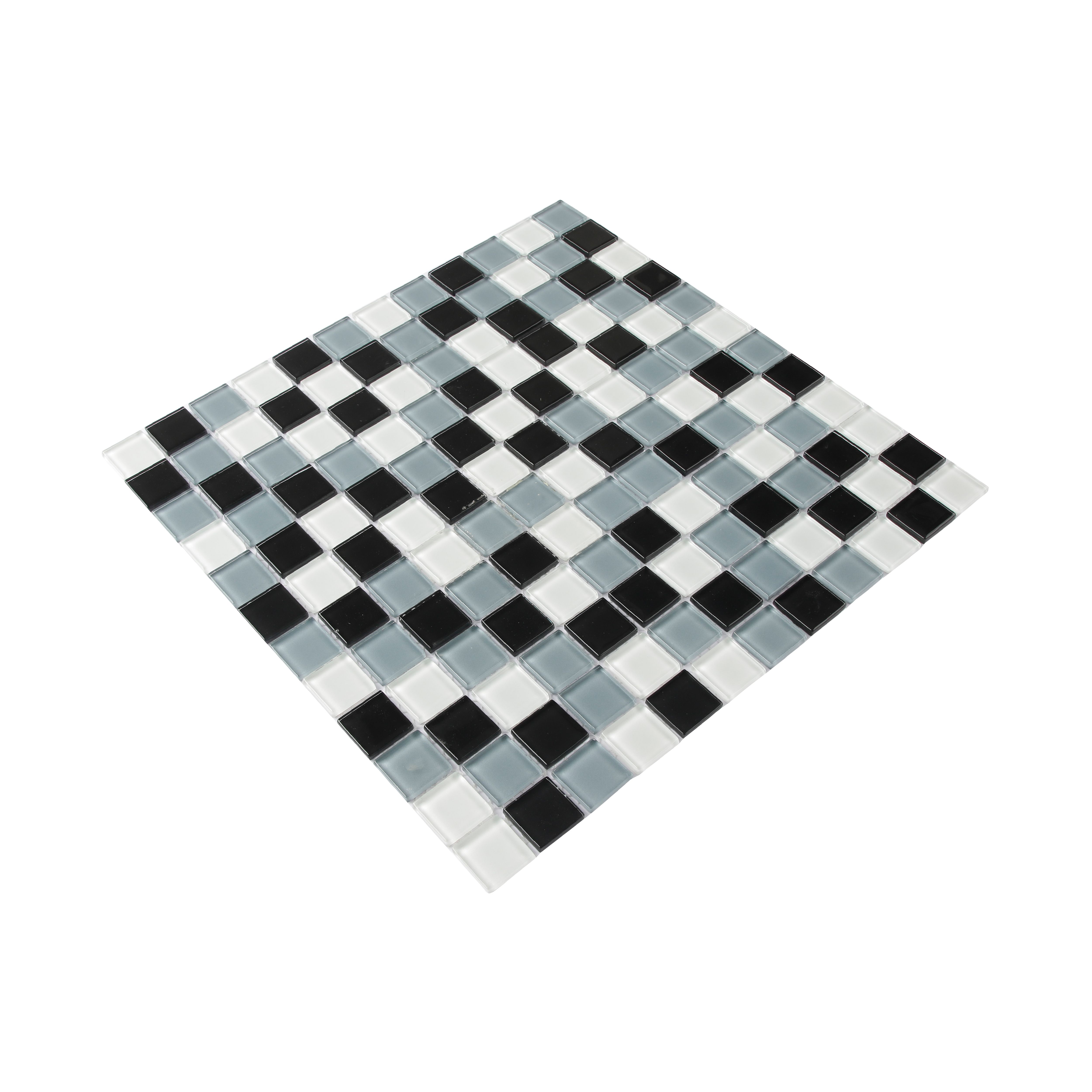Tarente Black, grey & white Glass Mosaic tile, (L)300mm (W)300mm