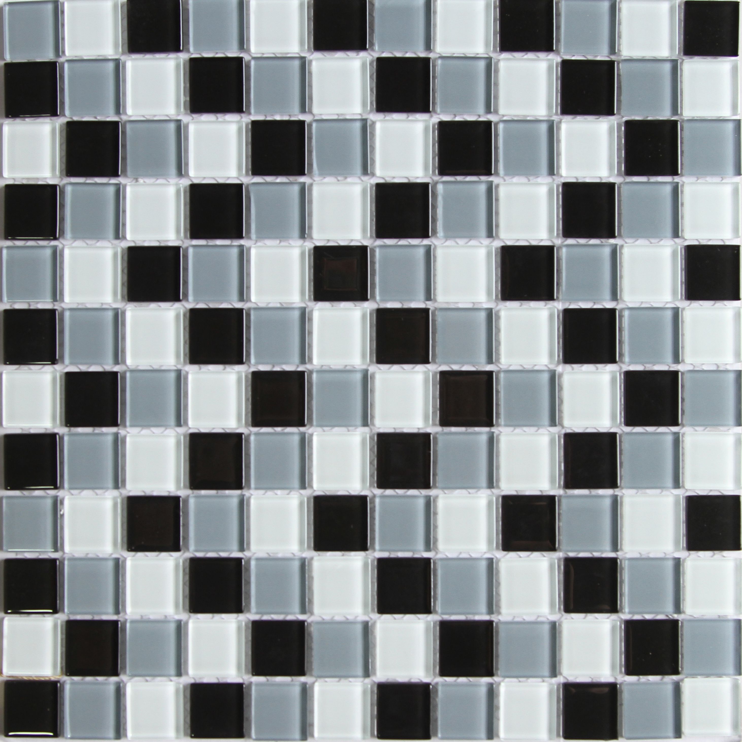 Tarente Black, grey & white Glass Mosaic tile, (L)300mm (W)300mm