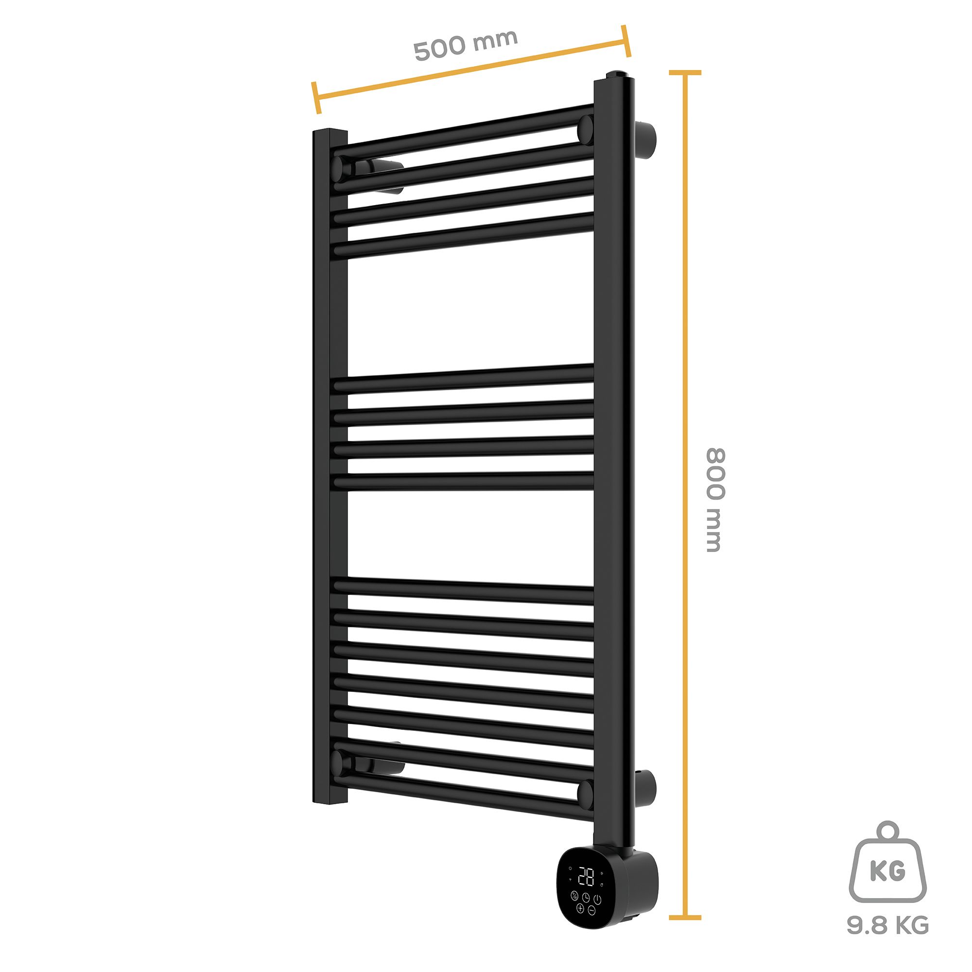 TCP Smart Black Flat Towel warmer (W)500mm x (H)850mm