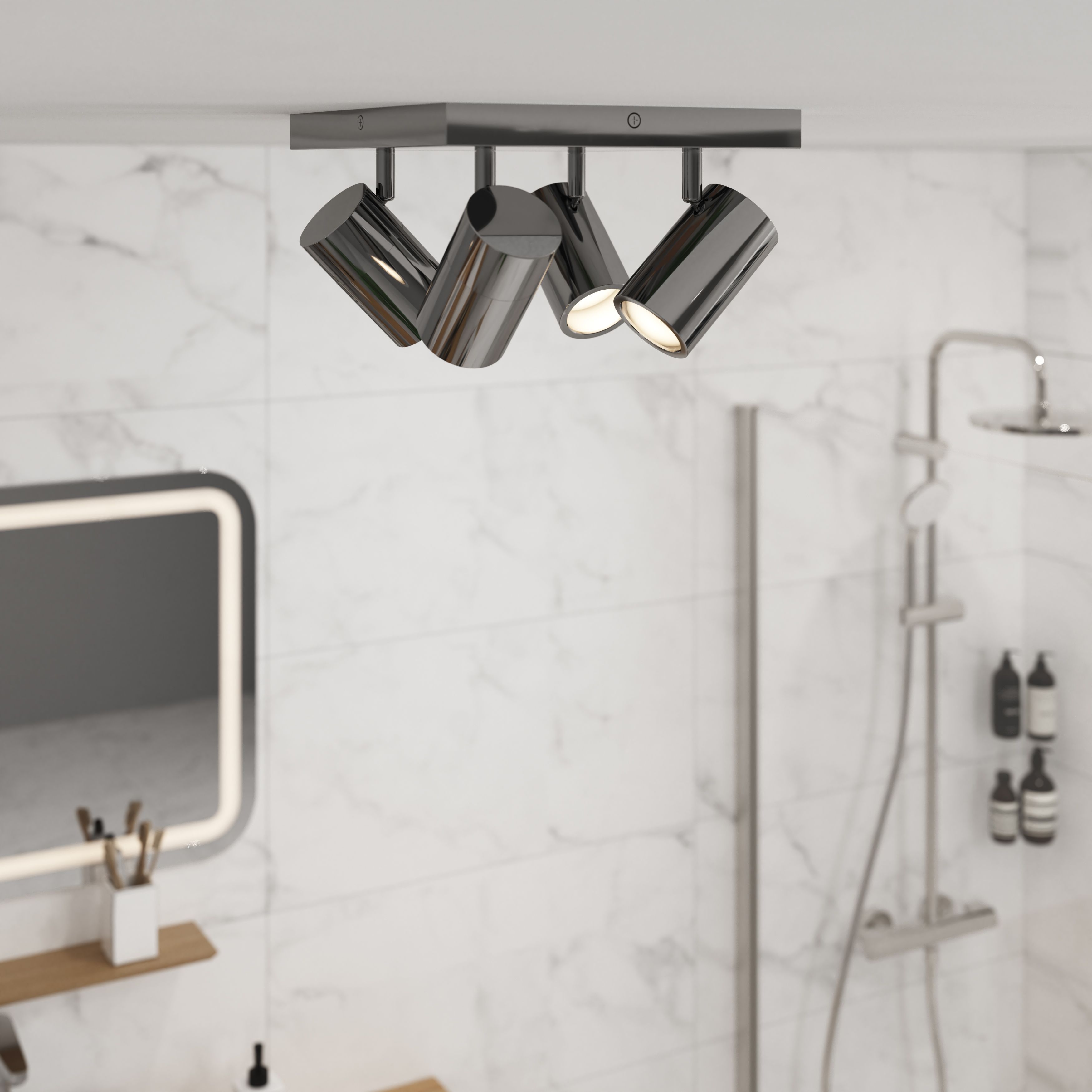Tellot Silver Chrome effect 4 Light Bathroom Spotlight plate
