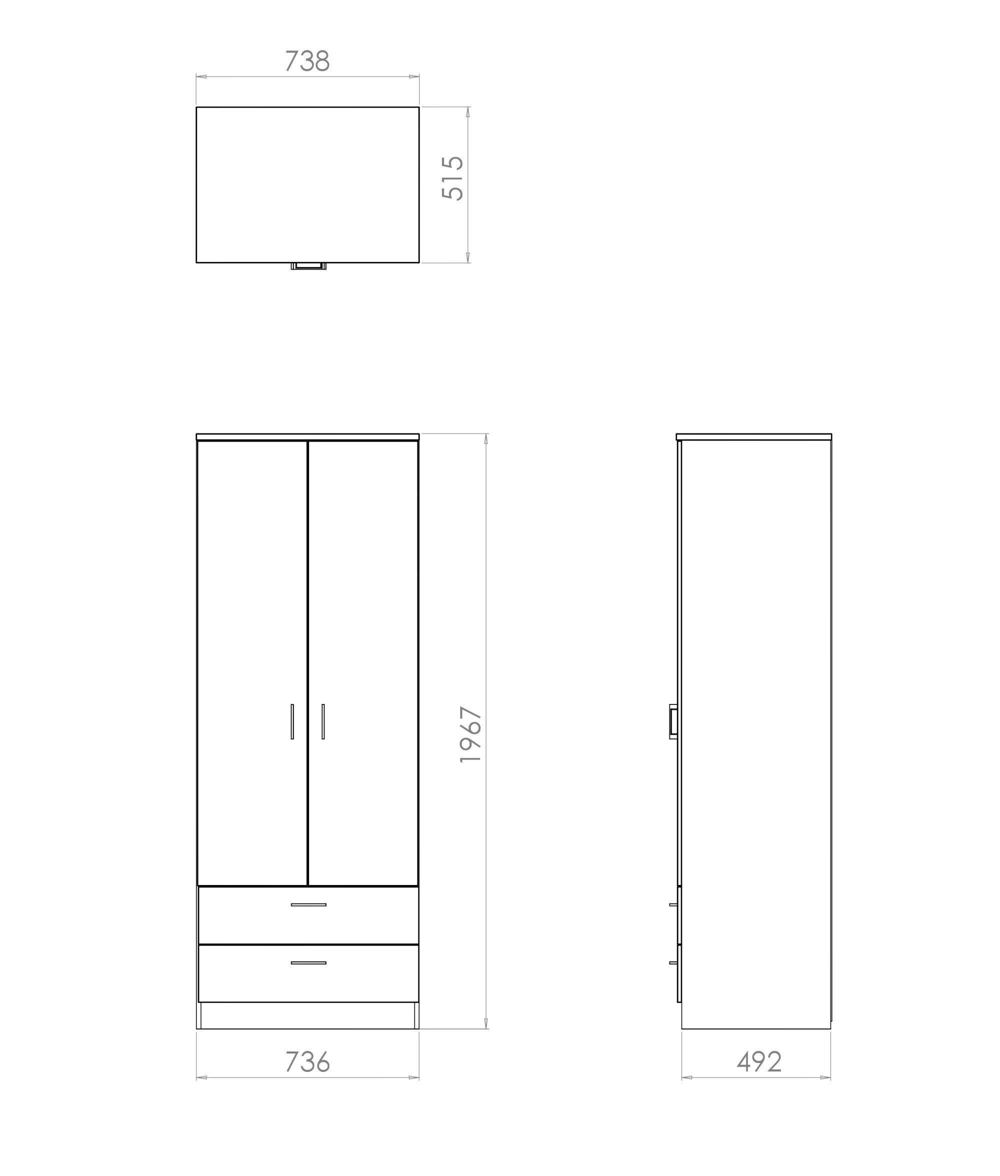 Tenby Contemporary Dark oak effect 2 Drawer Tall Double Wardrobe (H)1970mm (W)740mm (D)530mm