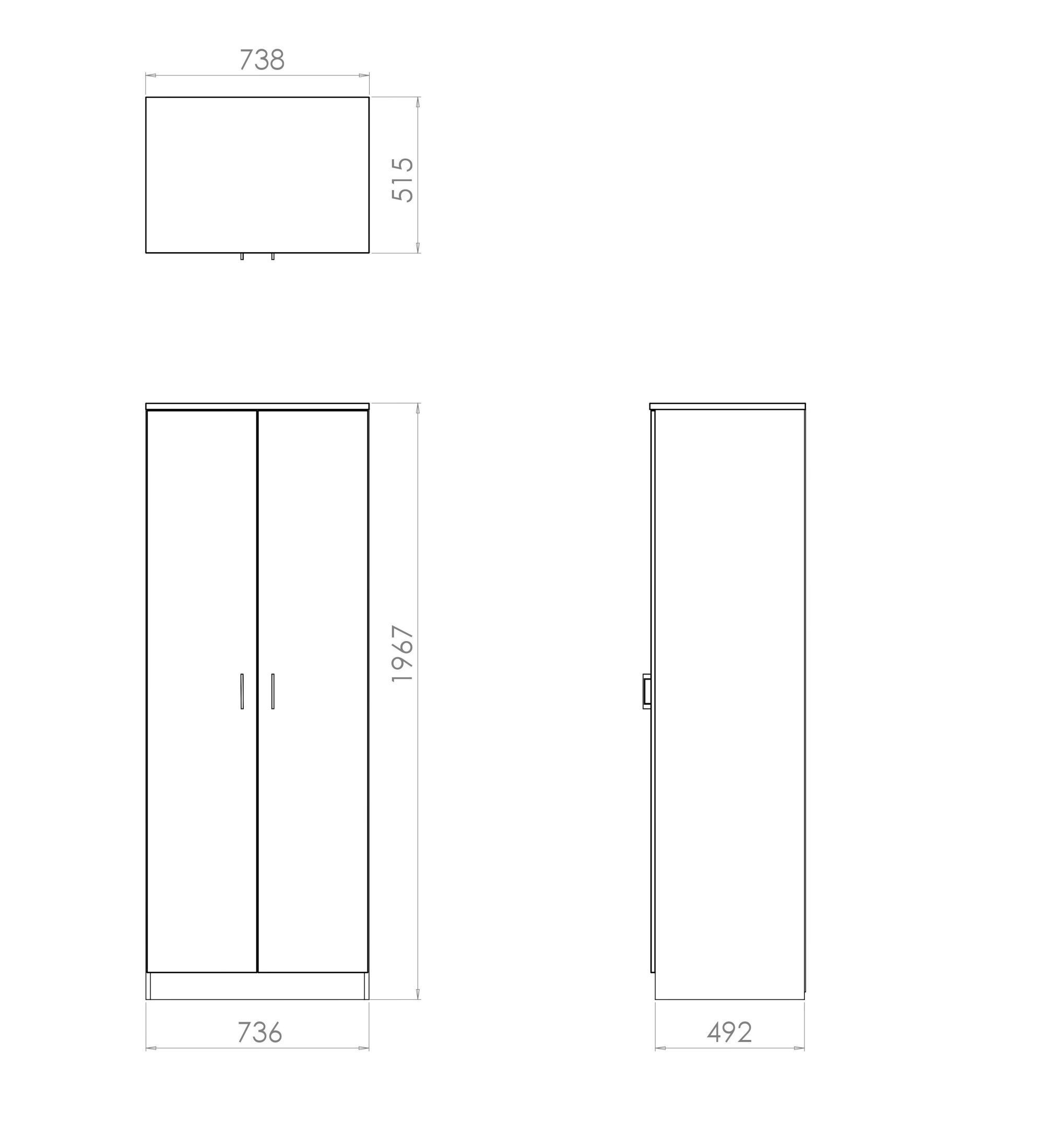 Tenby Contemporary Dark oak effect Tall Double Wardrobe (H)1970mm (W)740mm (D)530mm