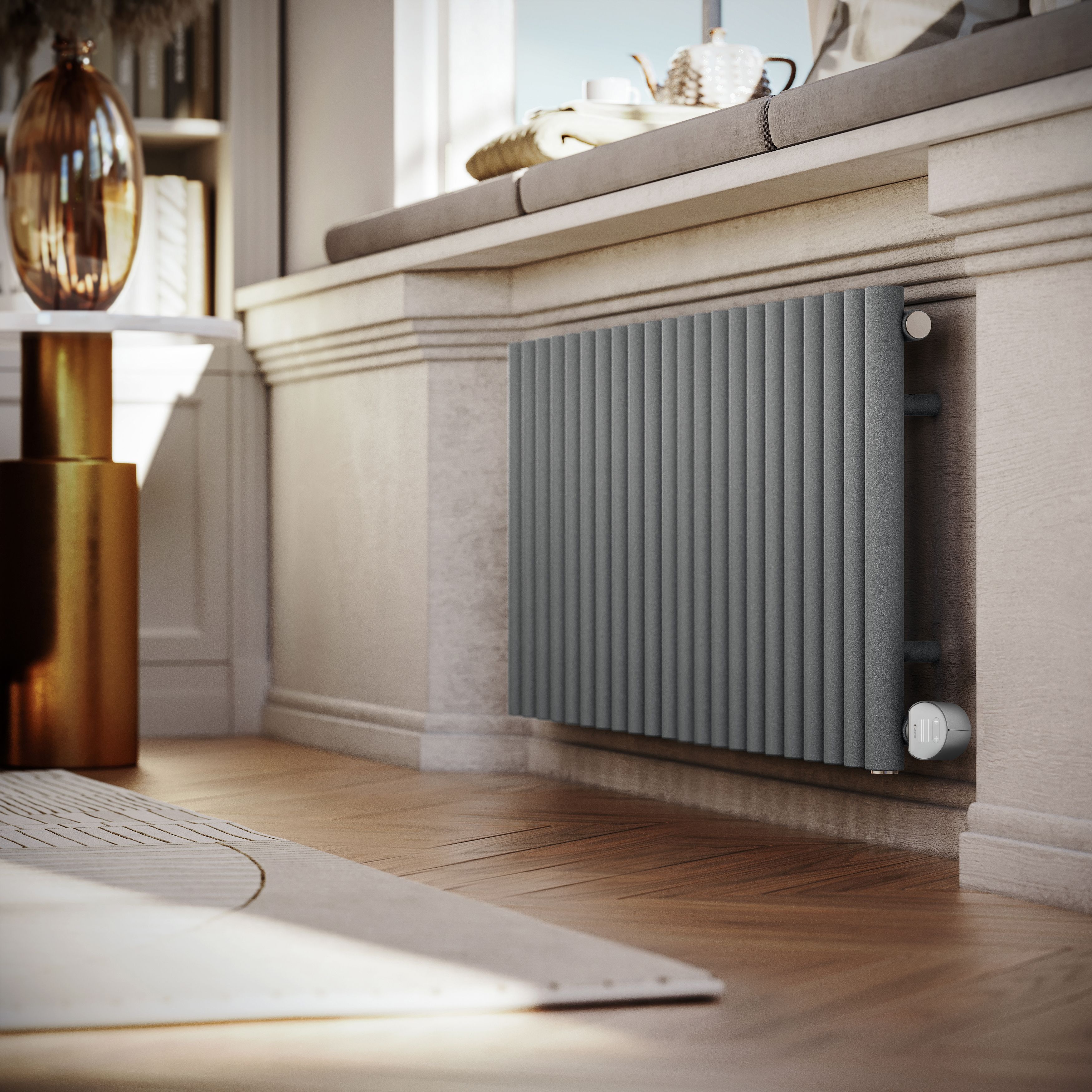 Terma 230V 1kW Salt n Pepper Smart Horizontal Oil-filled radiator (H) 580mm x (W) 1195mm