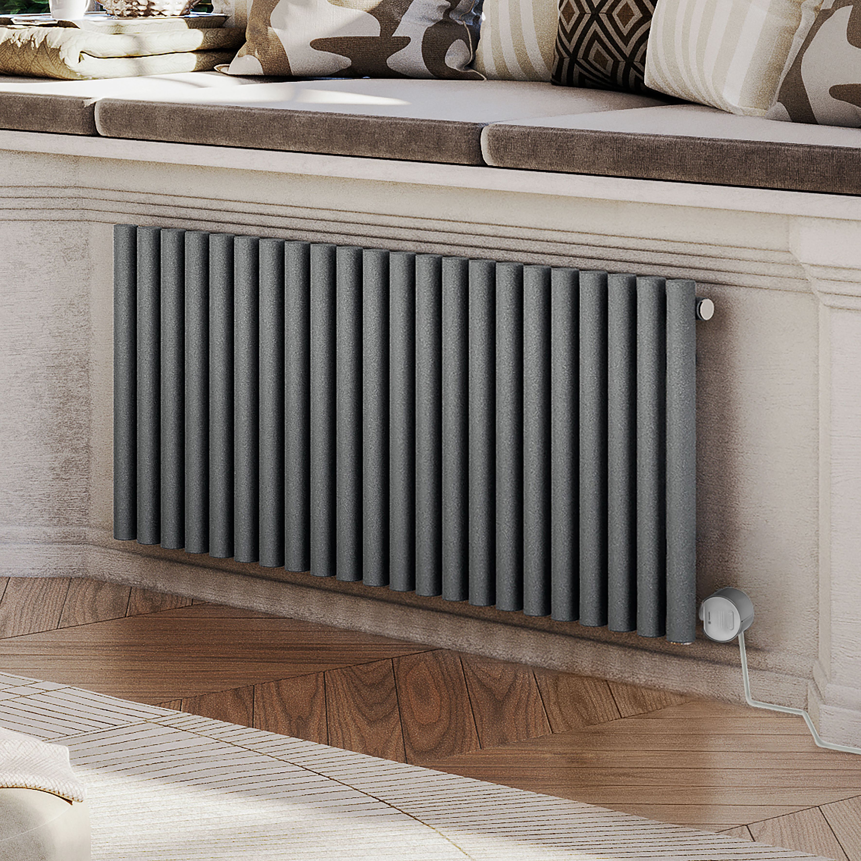 Terma 230V 1kW Salt n Pepper Smart Horizontal Oil-filled radiator (H) 580mm x (W) 1195mm