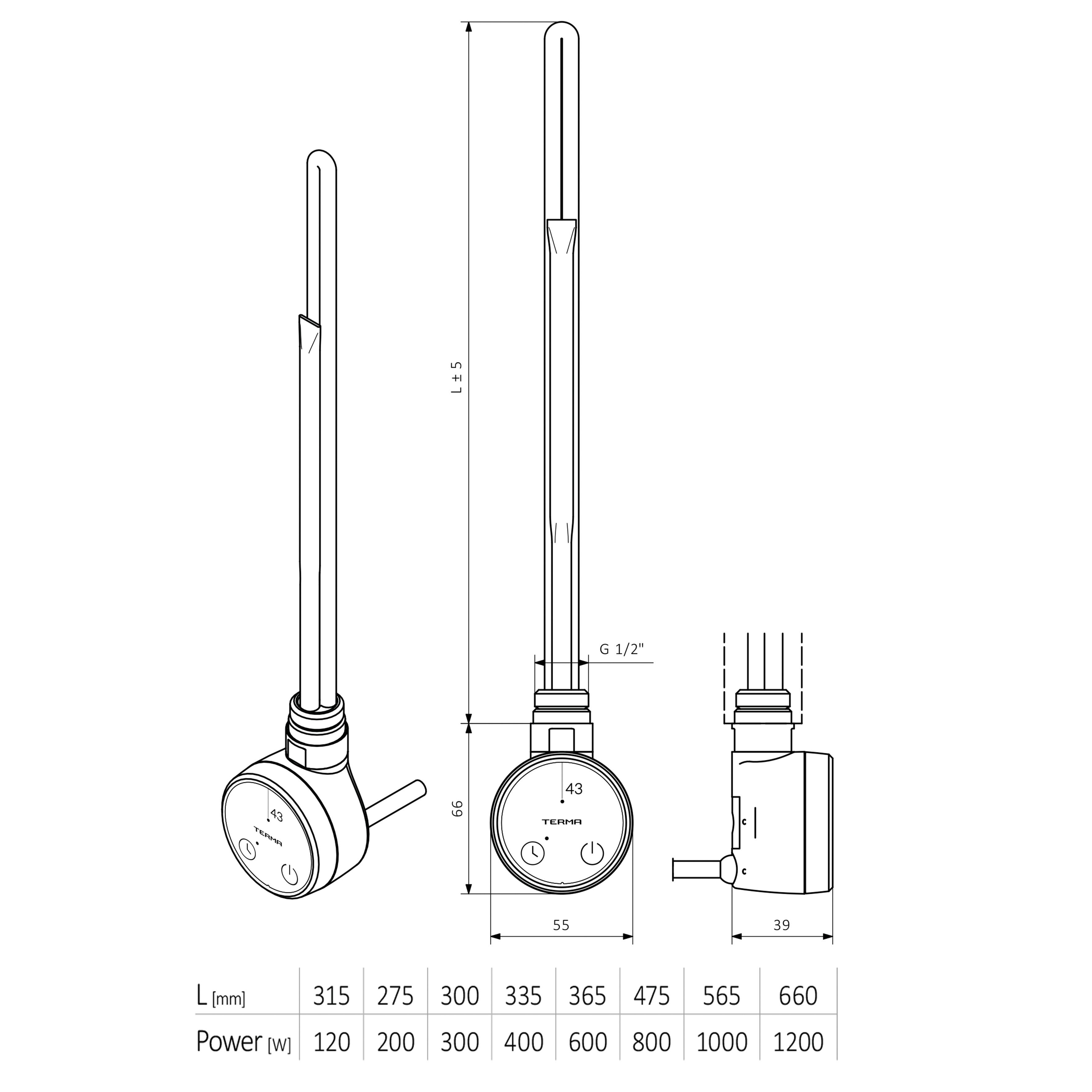 Terma 43D 300W Silver Manual Heating element