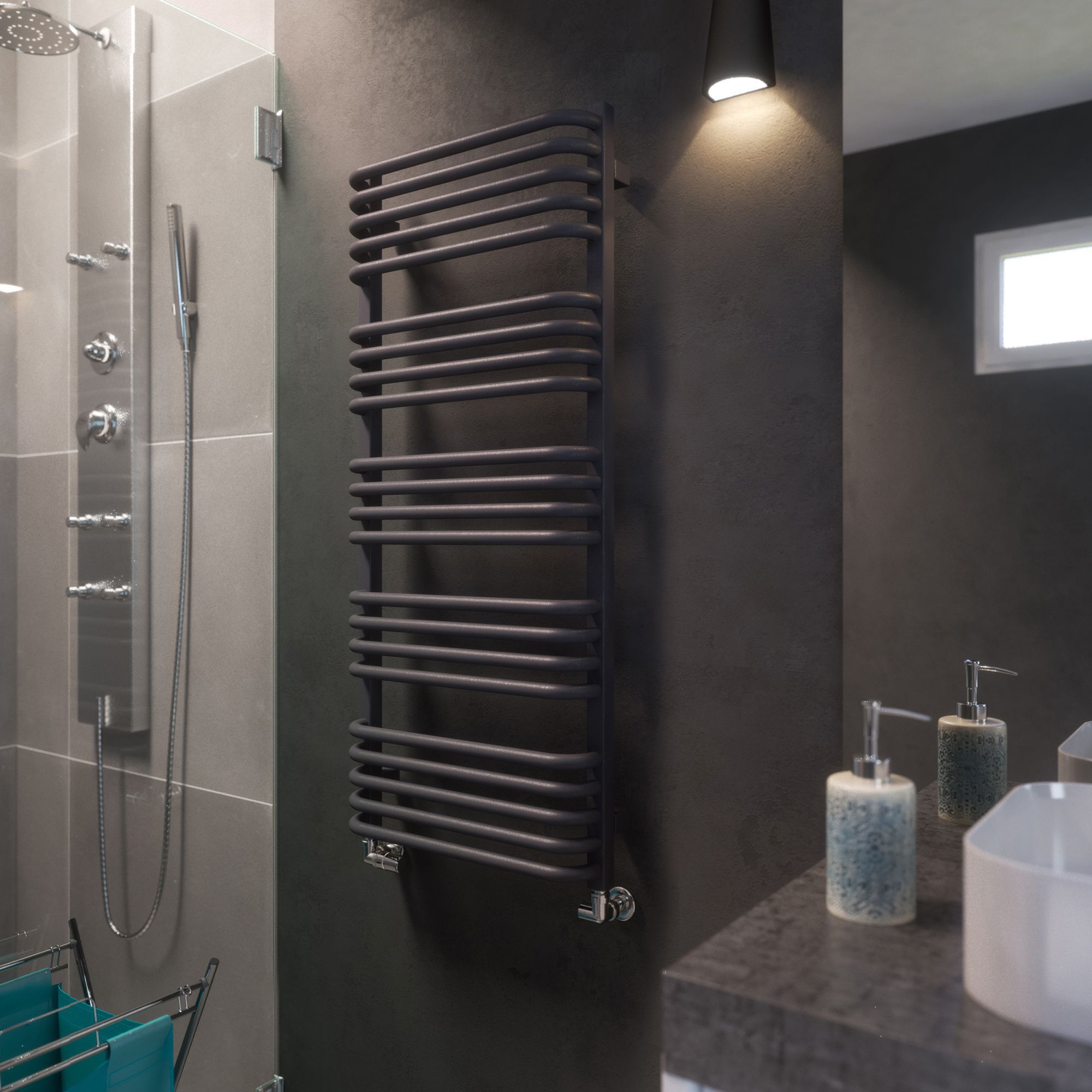 Terma Alex Modern grey Towel warmer (W)500mm x (H)1140mm