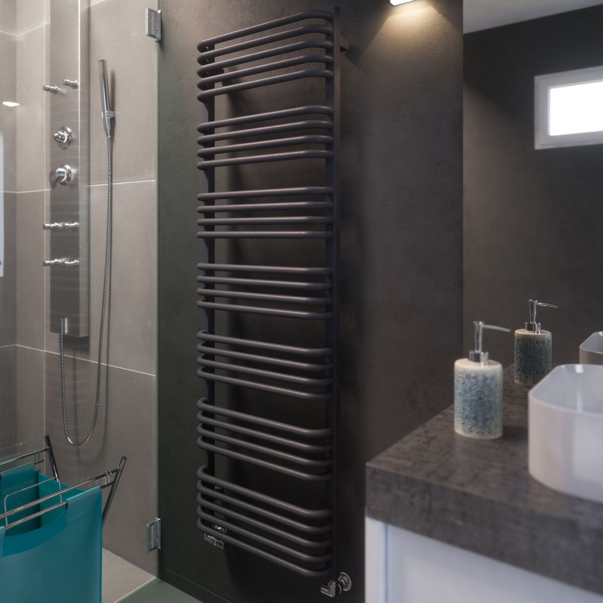Terma Alex Modern grey Towel warmer (W)500mm x (H)1580mm