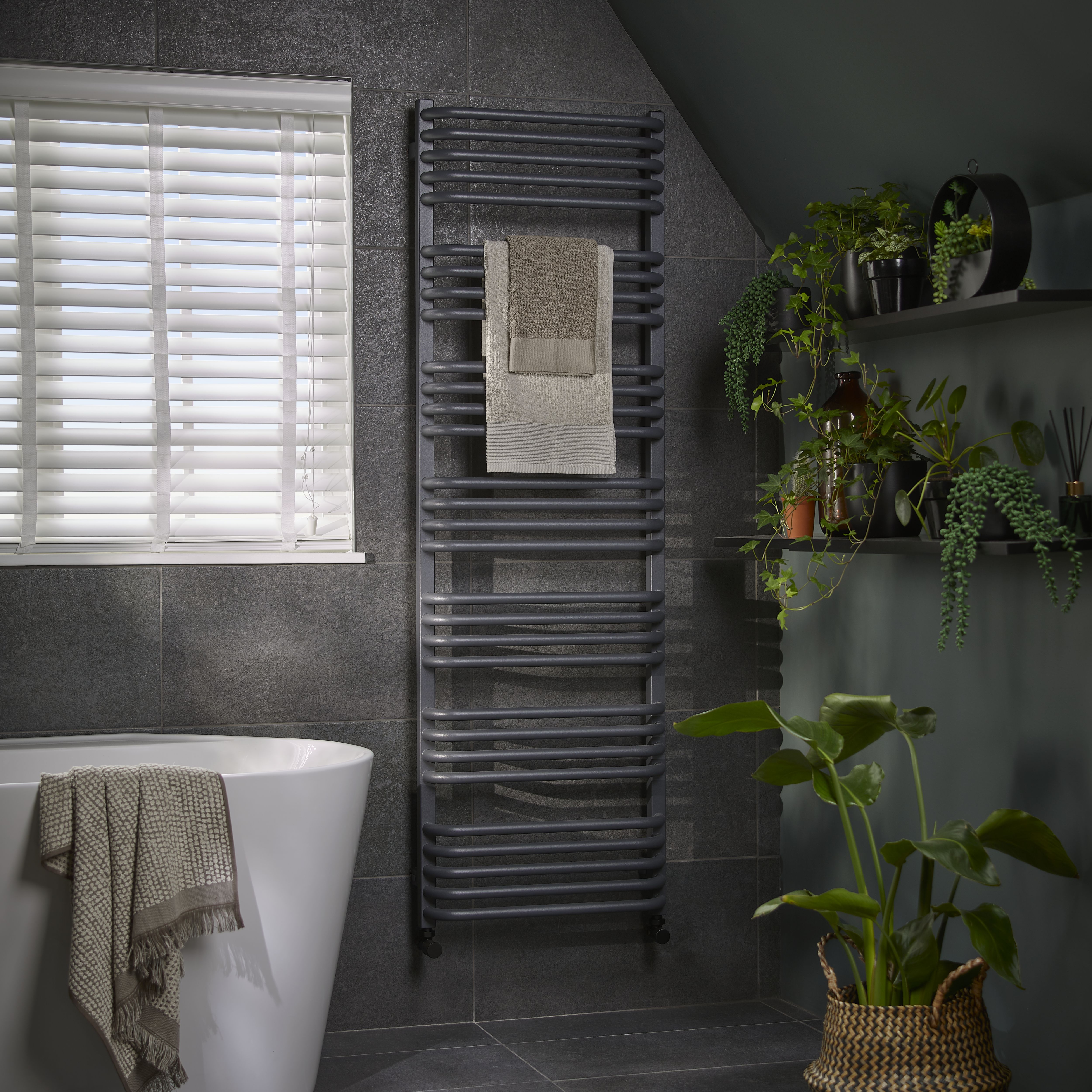 Terma Alex Modern grey Towel warmer (W)500mm x (H)1580mm