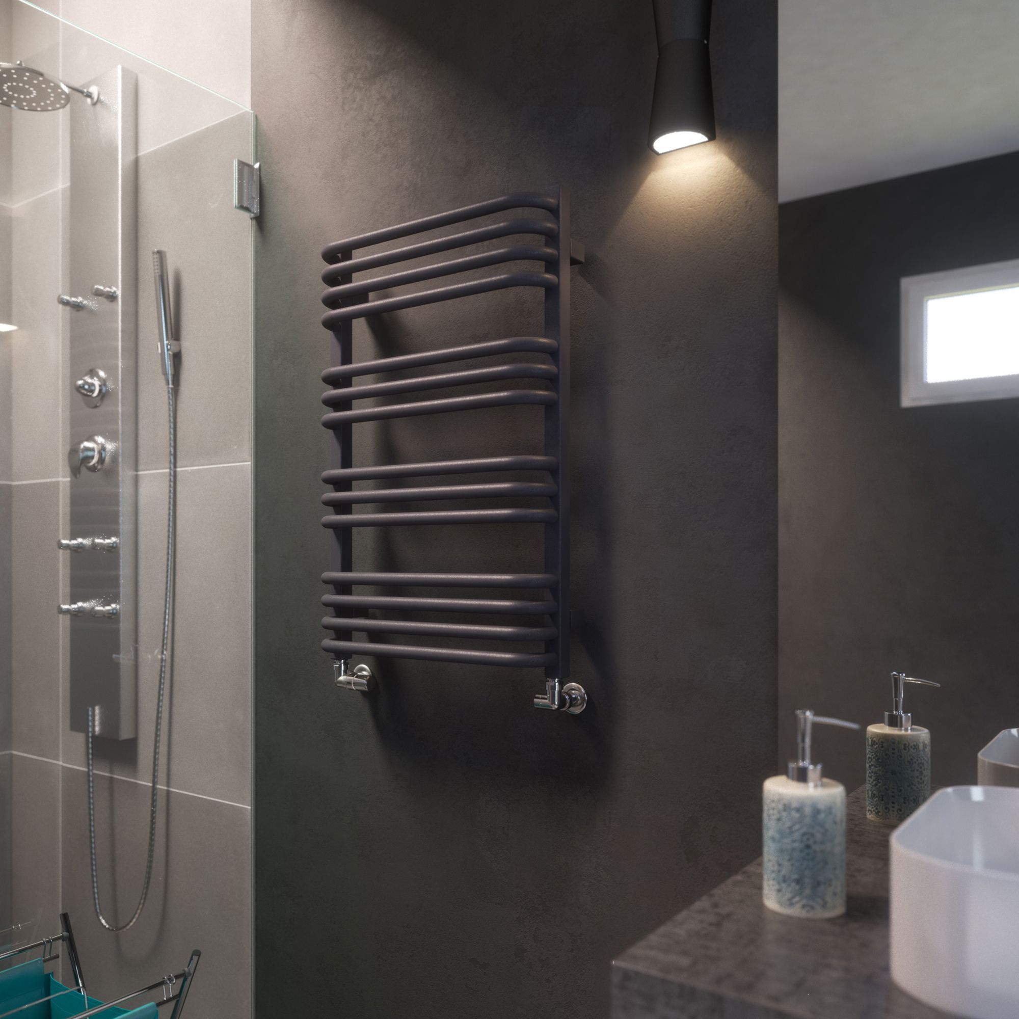 Terma Alex Modern grey Towel warmer (W)500mm x (H)760mm