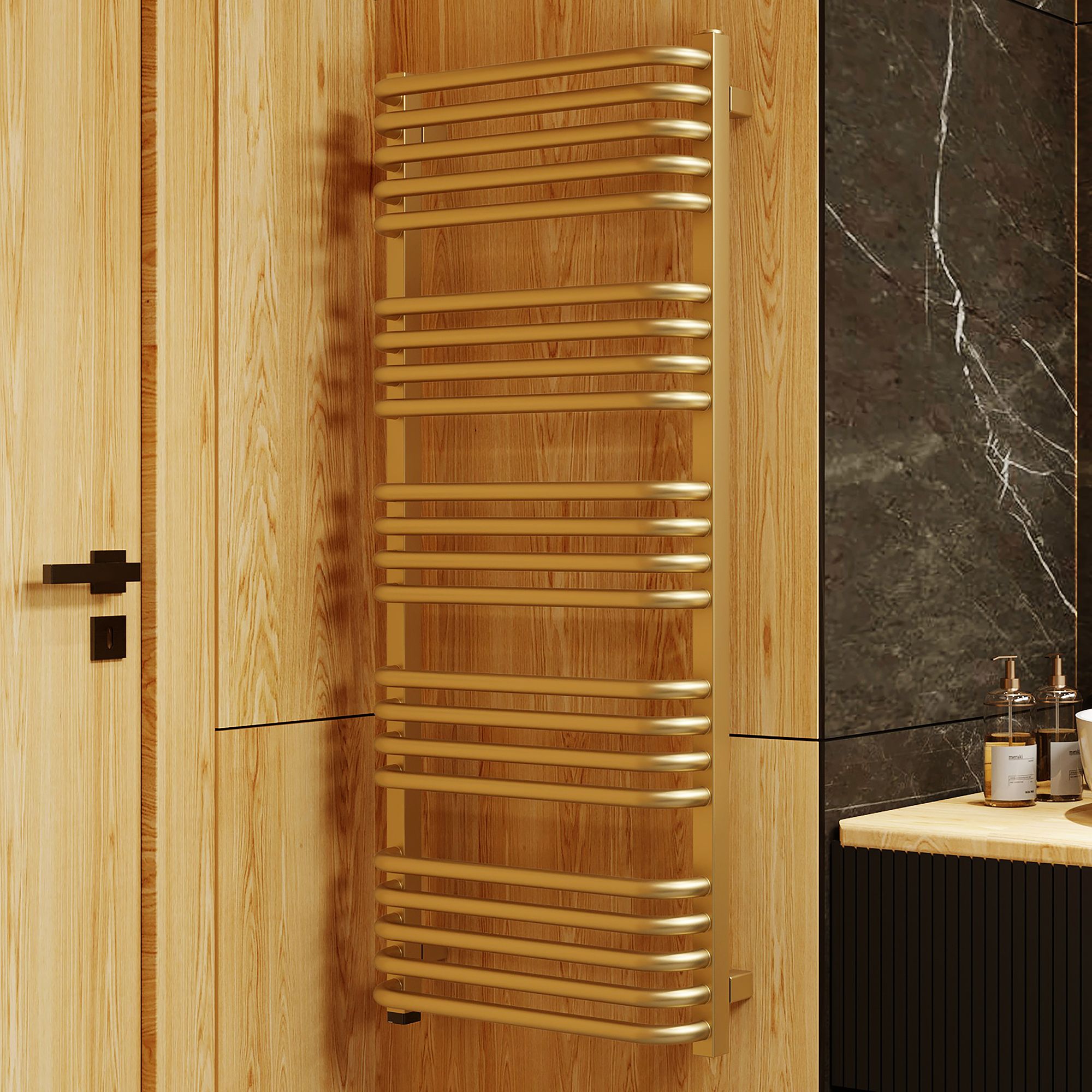 Terma Alex ONE Brass effect Flat Towel warmer (W)500mm x (H)1140mm