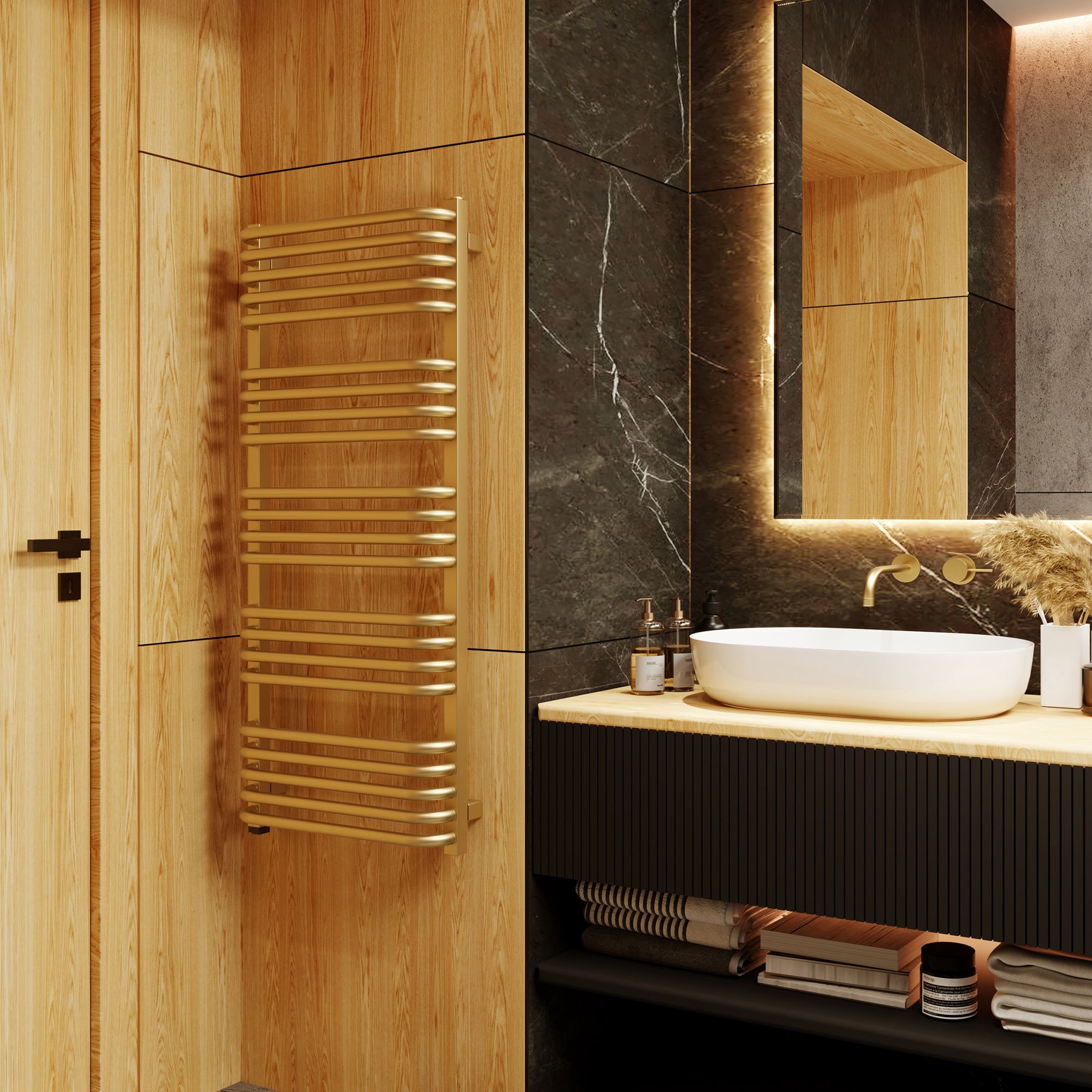Terma Alex ONE Brass effect Flat Towel warmer (W)500mm x (H)1140mm