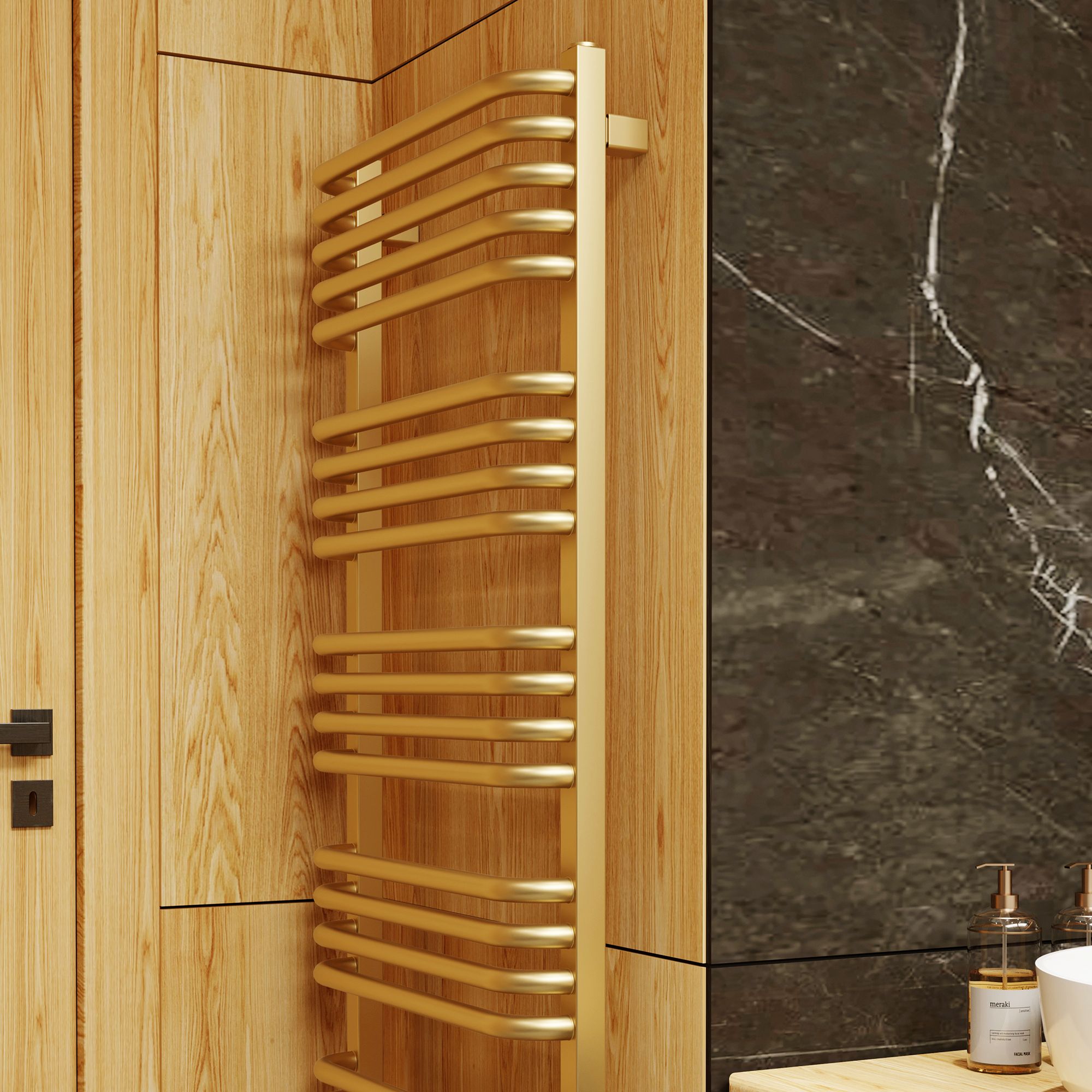 Terma Alex ONE Brass effect Flat Towel warmer (W)500mm x (H)1140mm