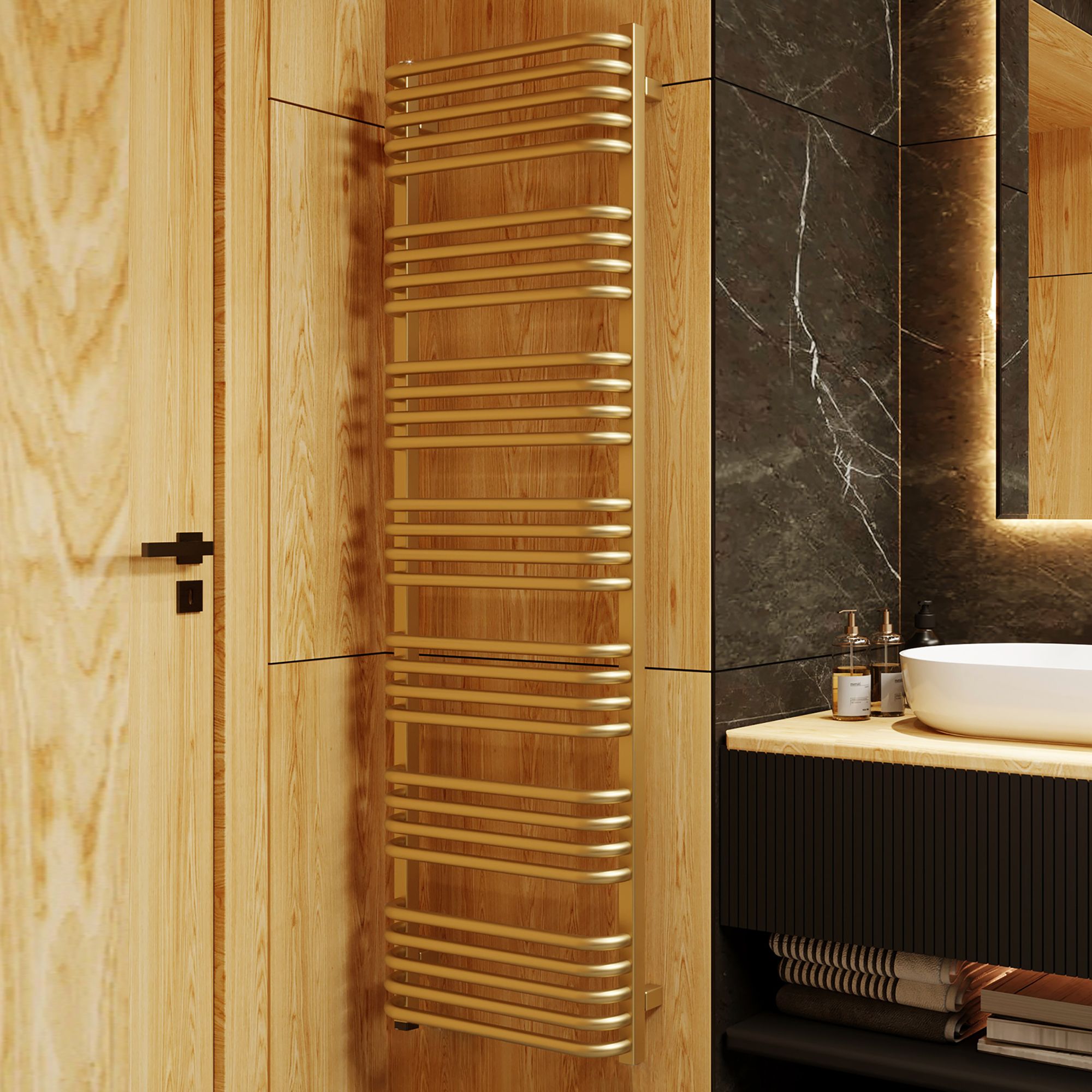 Terma Alex ONE Brass effect Flat Towel warmer (W)500mm x (H)1580mm