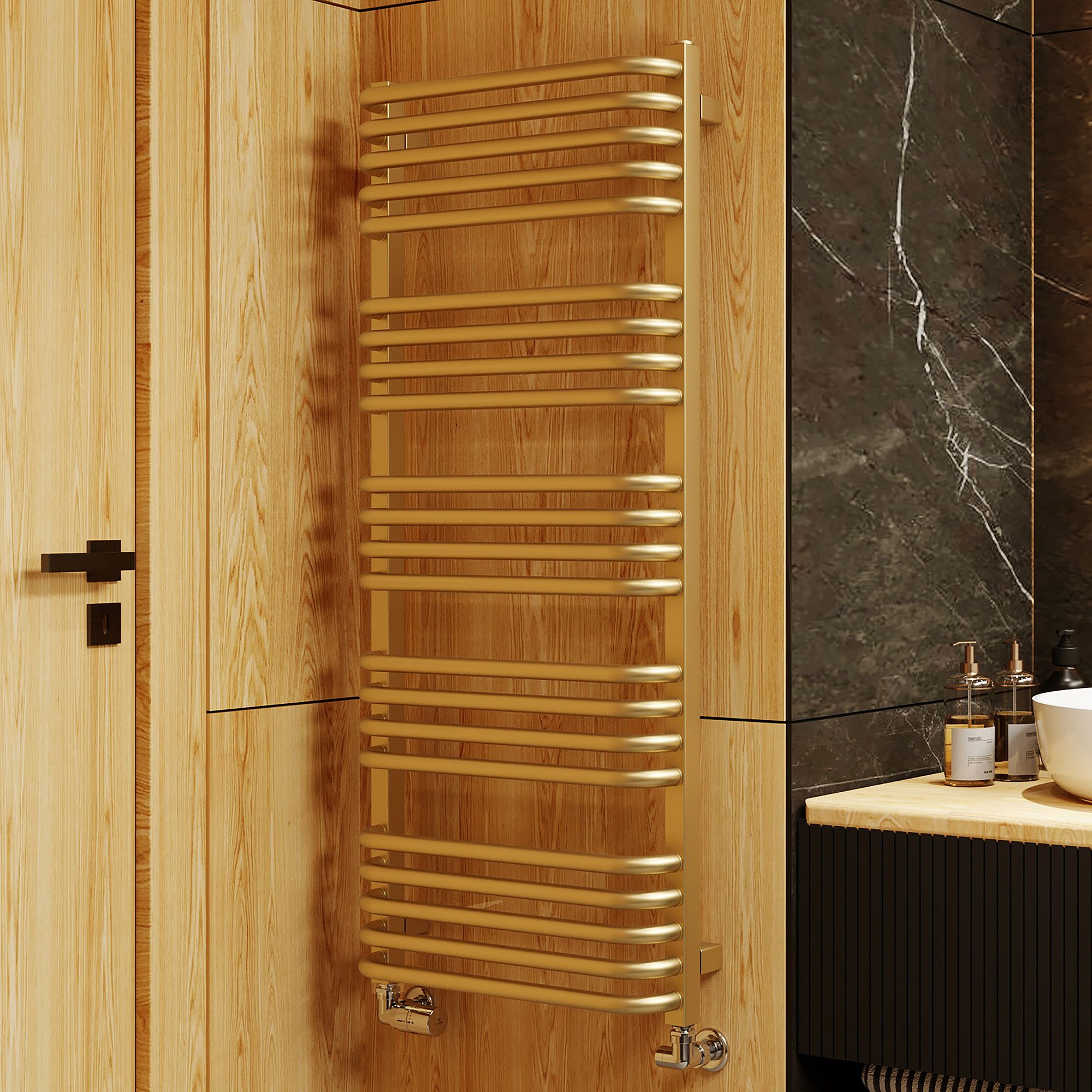 Terma Alex T-Rail Brass effect Flat Towel warmer (W)500mm x (H)1140mm
