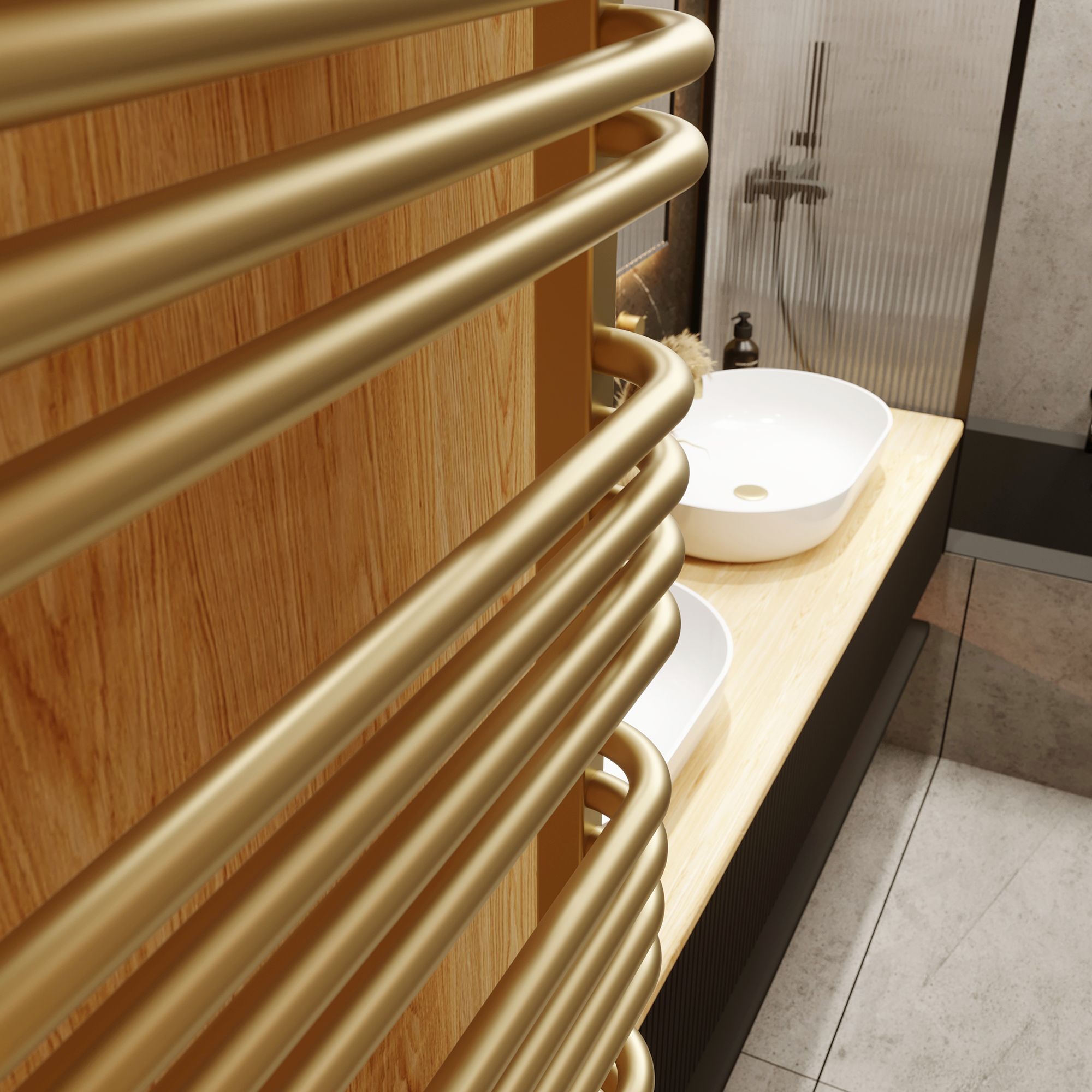 Terma Alex T-Rail Brass effect Flat Towel warmer (W)500mm x (H)1580mm