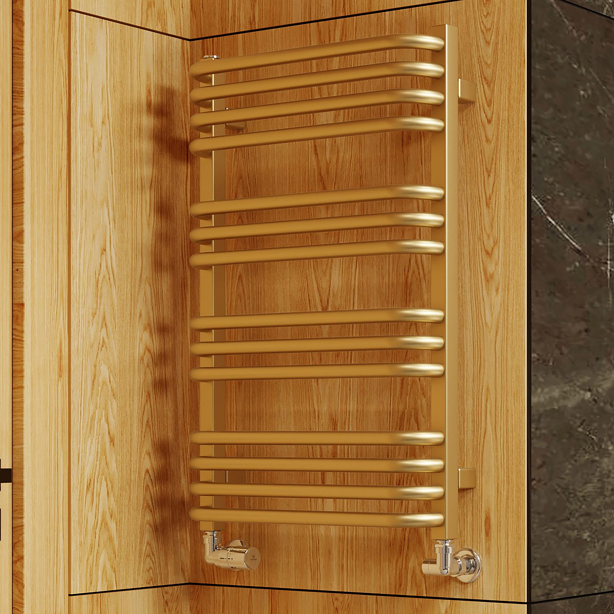 Terma Alex T-Rail Brass effect Flat Towel warmer (W)500mm x (H)760mm