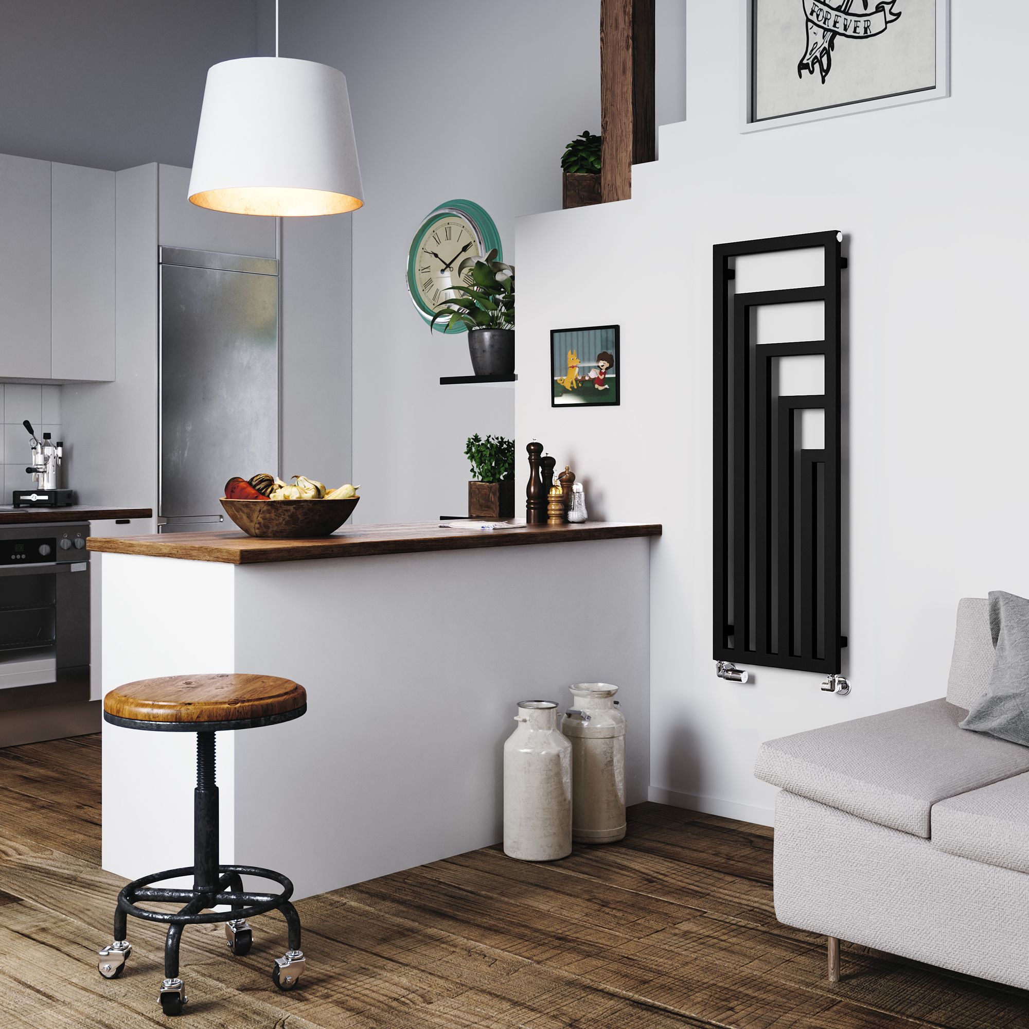 Terma Angus Satin black Vertical Designer Radiator, (W)440mm x (H)1300mm