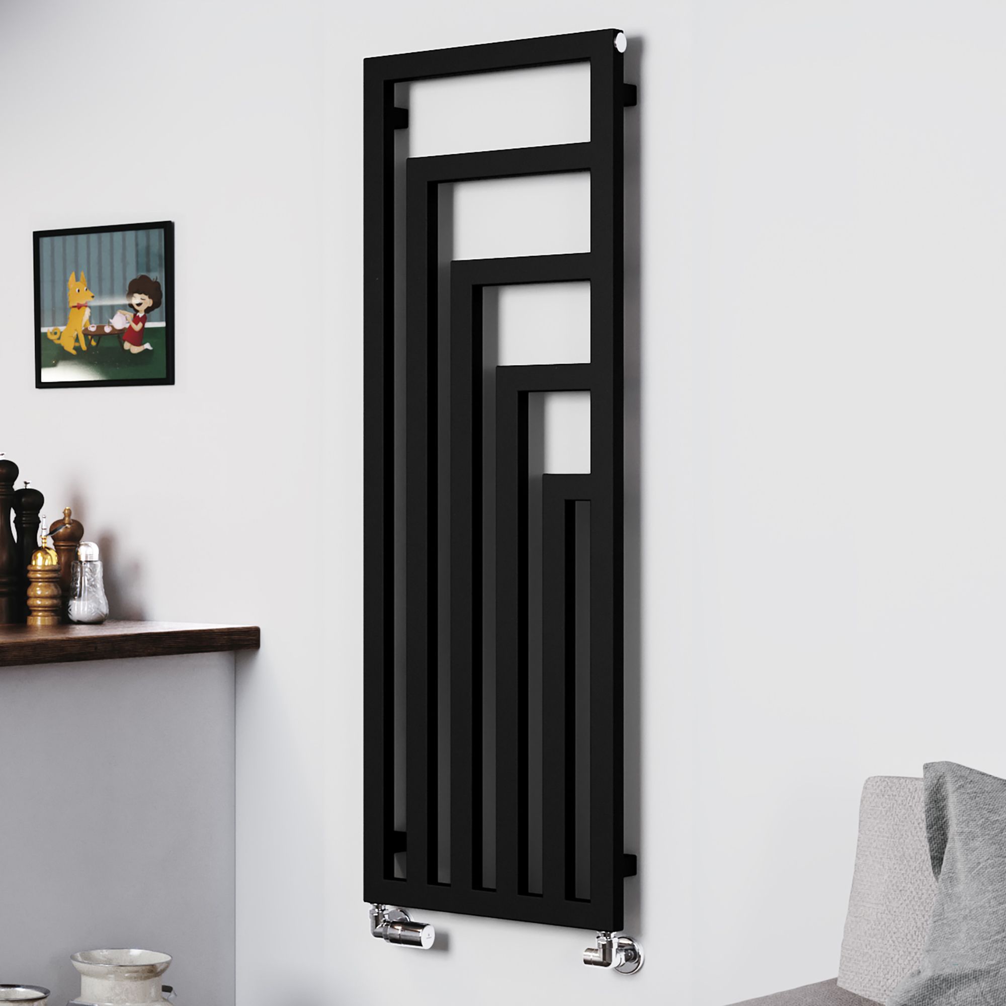 Terma Angus Satin black Vertical Designer Radiator, (W)440mm x (H)1300mm